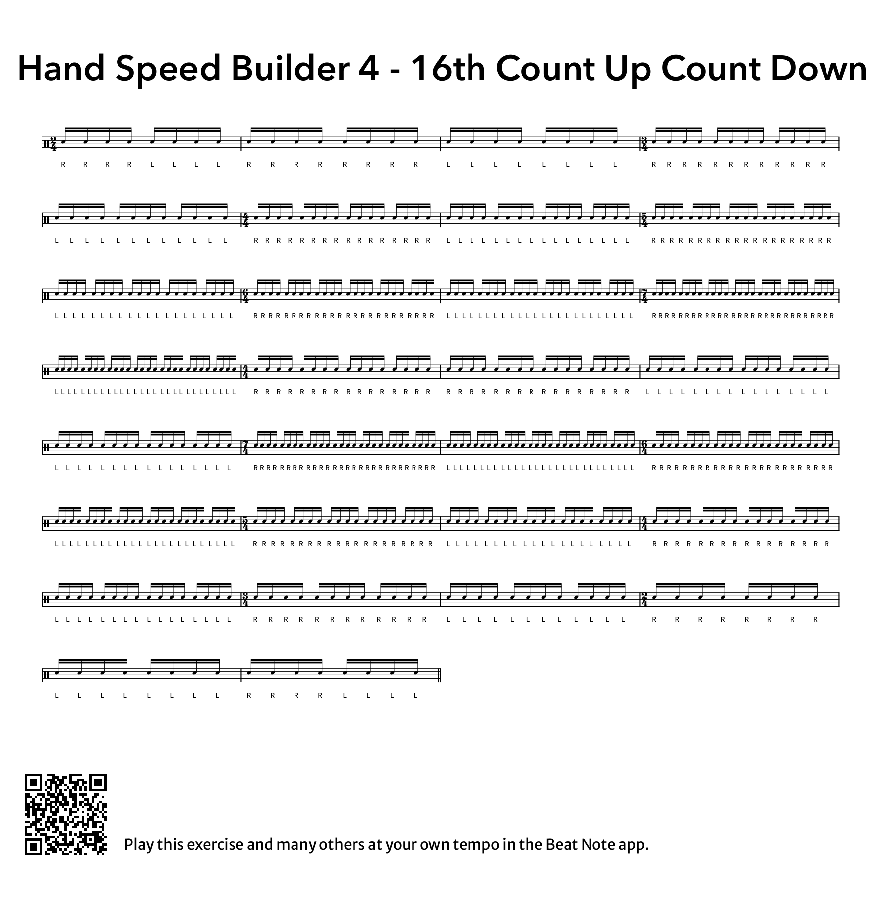 4. 16th Count Up Count Down - Drum Notation