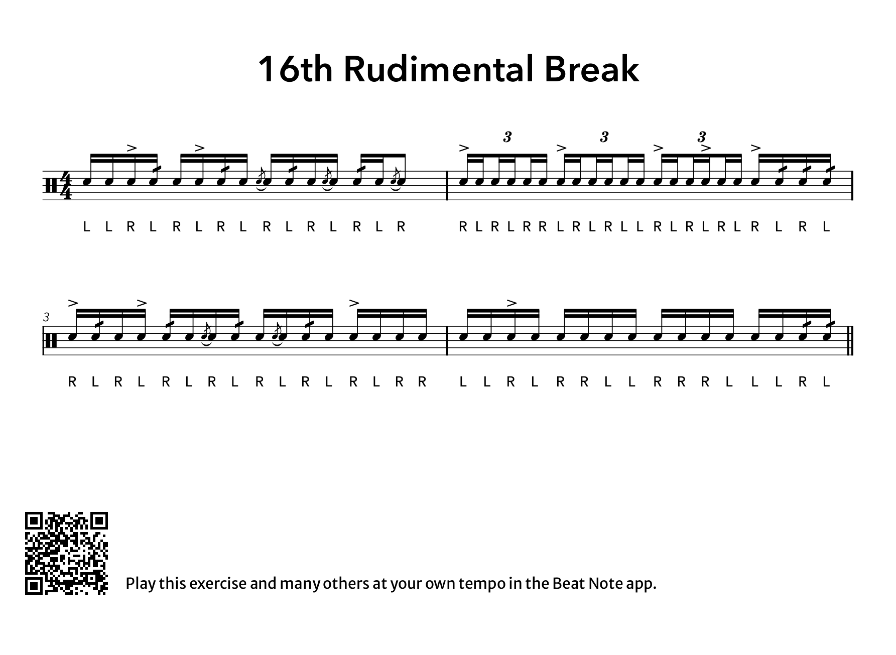 16th Rudimental Break - Drum Notation