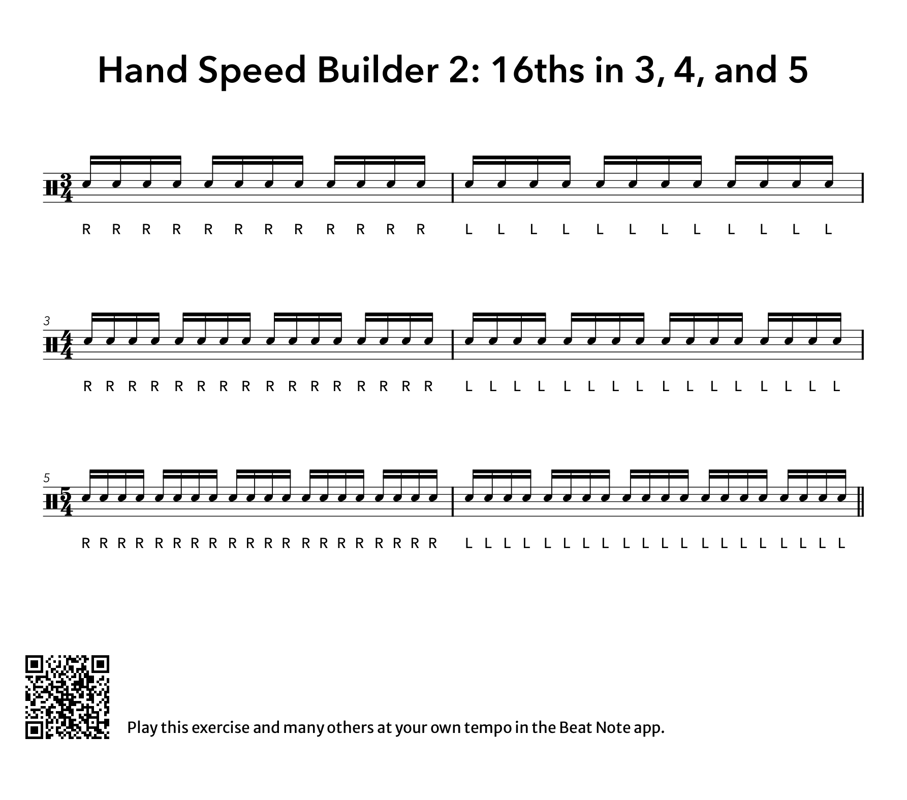 2. 16ths in 3, 4, and 5 - Drum Notation