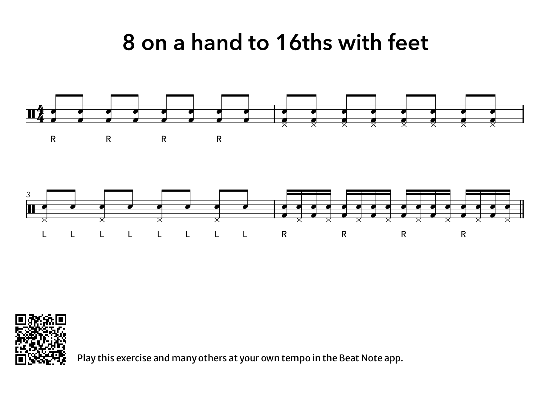 8 on a Hand to 16th with Feet - Drum Notation