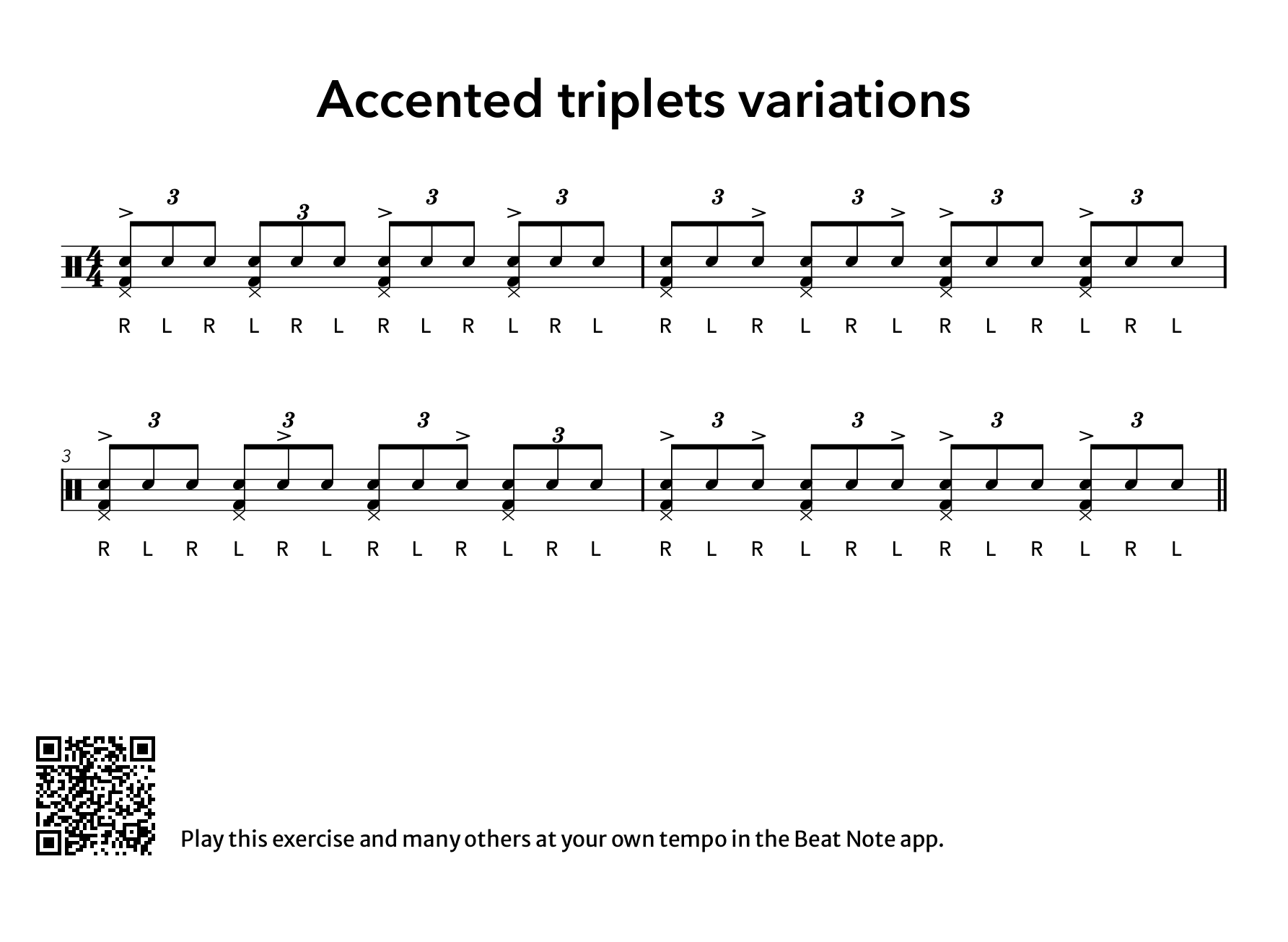 Accented Triplets Variations - Drum Notation