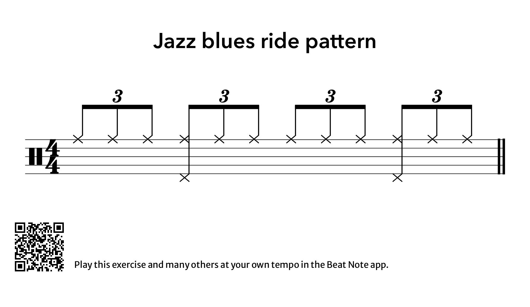 Basic Jazz Blues Ride Pattern - Drum Notation