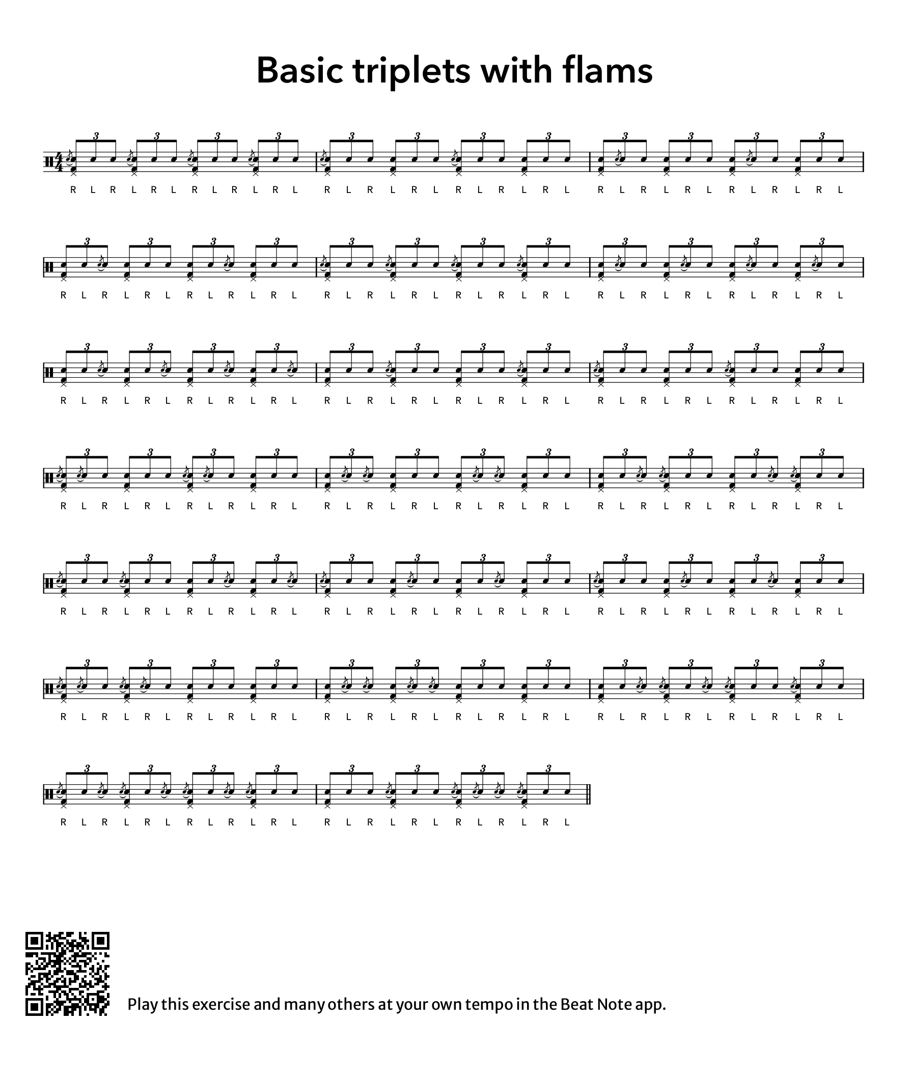 Basic Triplets with Flams - Drum Notation