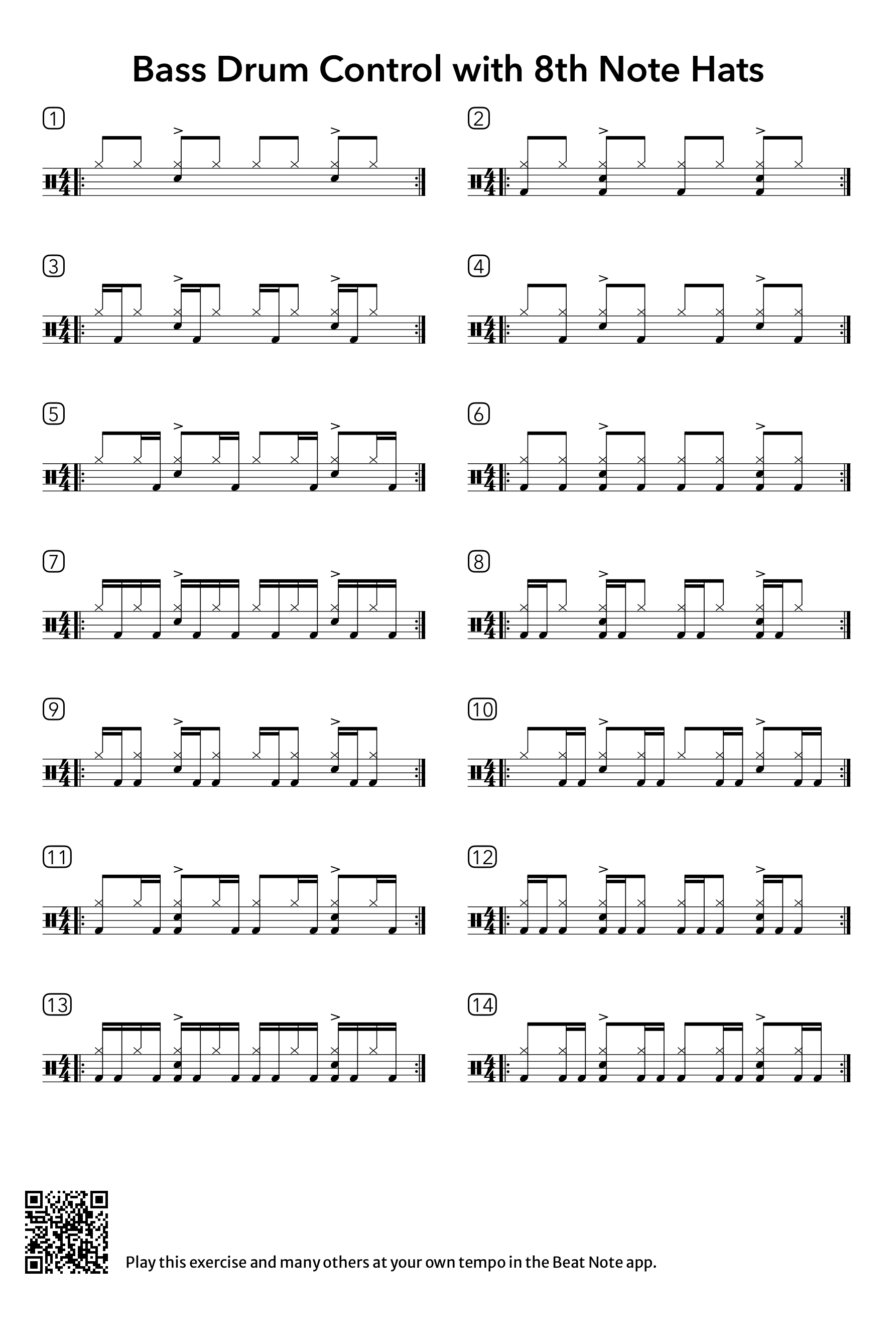 Bass Drum Control with 8th Note Hats - Drum Notation