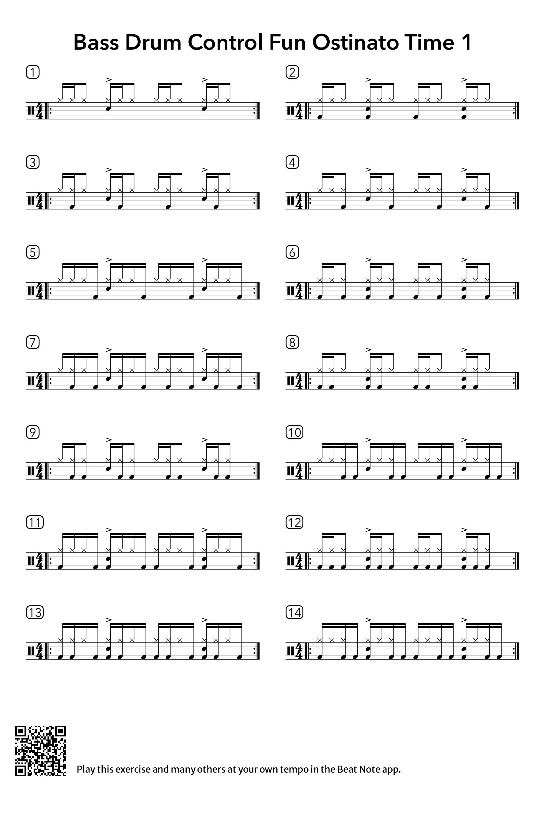 Bass Drum Control Fun Ostinato Time 1 - Drum Notation