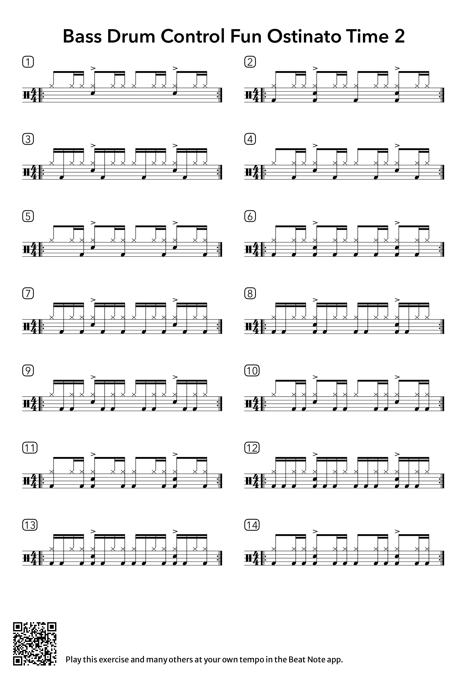 Bass Drum Control Fun Ostinato Time 2 - Drum Notation