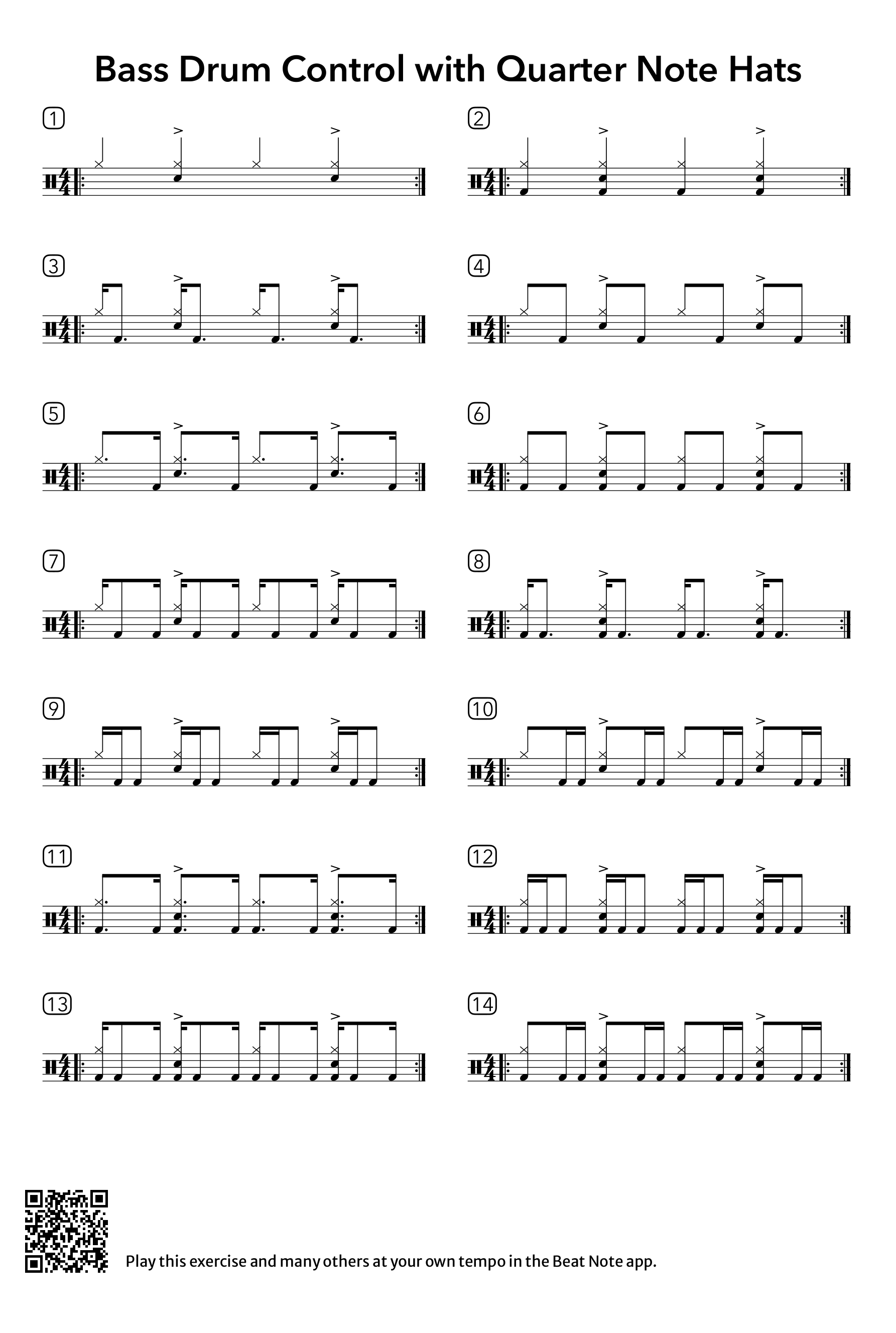 Bass Drum Control with Quarter Note Hats - Drum Notation