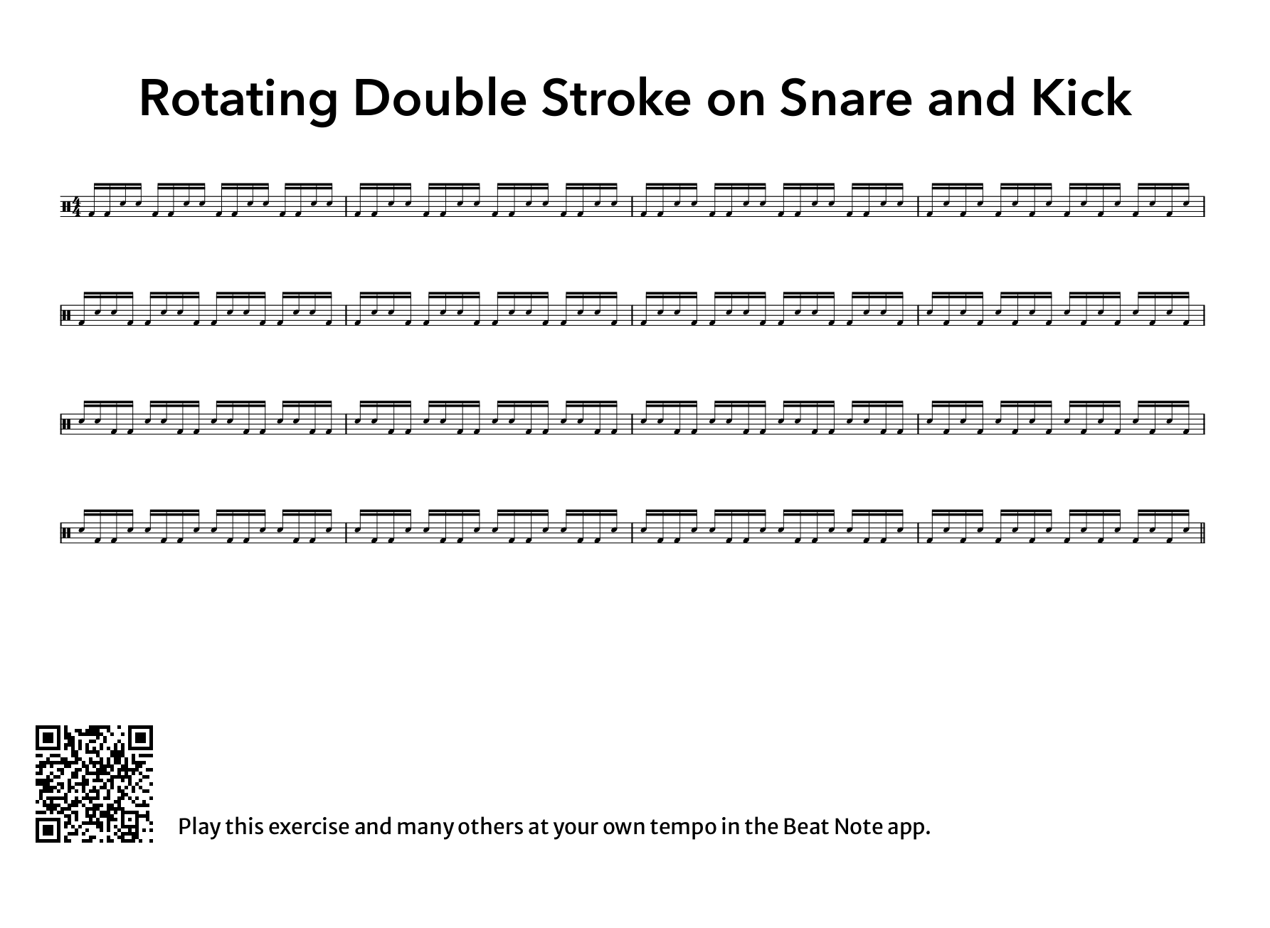 Rotating Double Stroke on Kick and Snare - Drum Notation