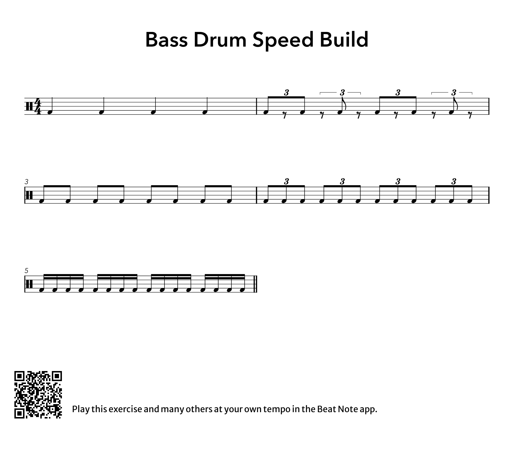 Bass Drum Speed Build - Drum Notation