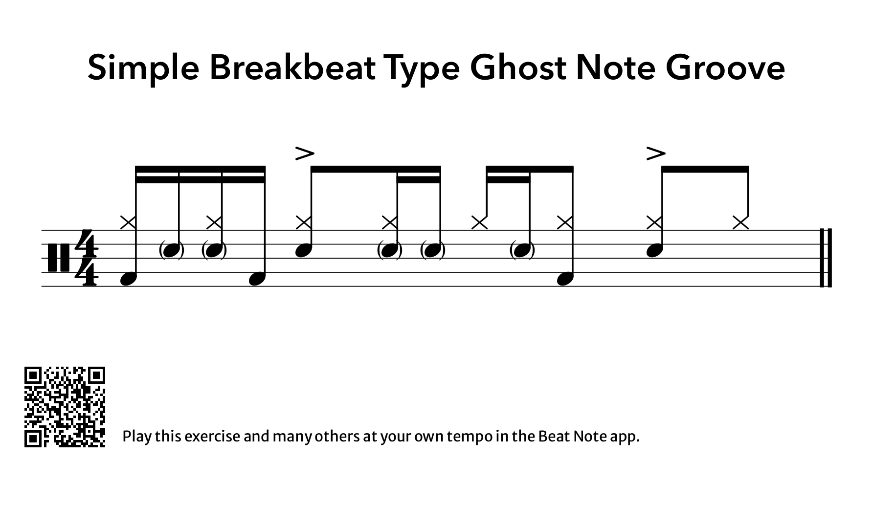 Simple Breakbeat Type Ghost Note Groove - Drum Notation