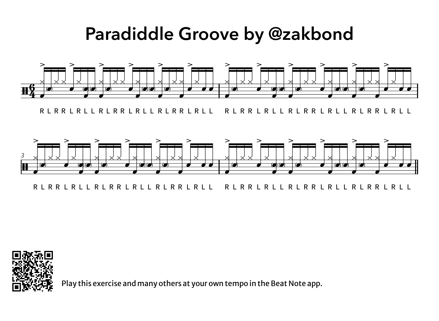 Paradiddle Groove By @zakbond - Drum Notation