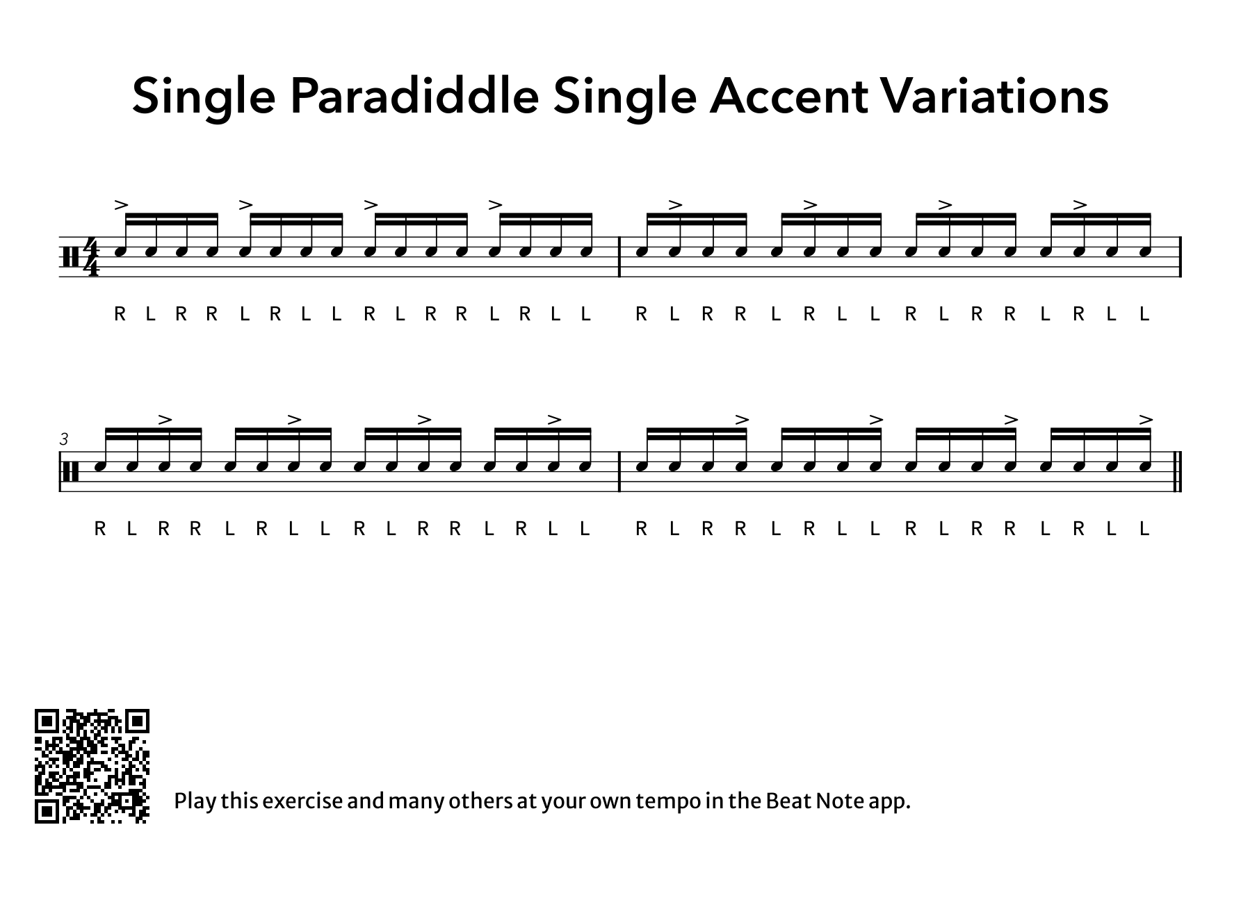 Single Paradiddle - Single Accents Variation - Drum Notation