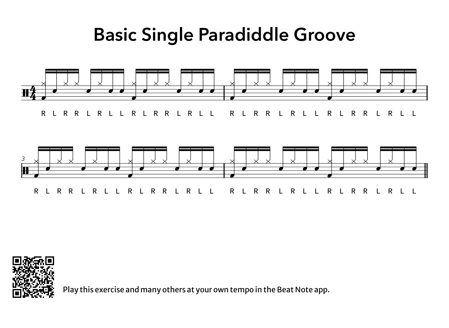 Basic Single Paradiddle Groove - Drum Notation