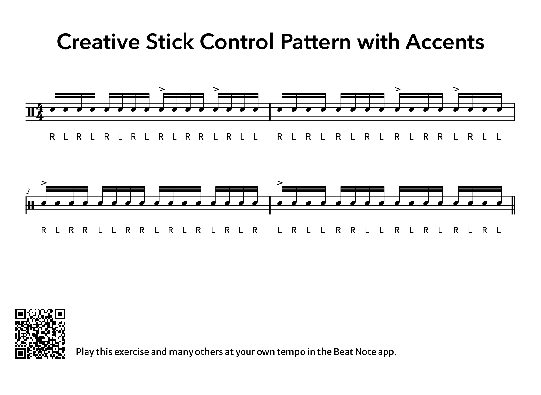 Creative Stick Control Pattern with Accents - Drum Notation