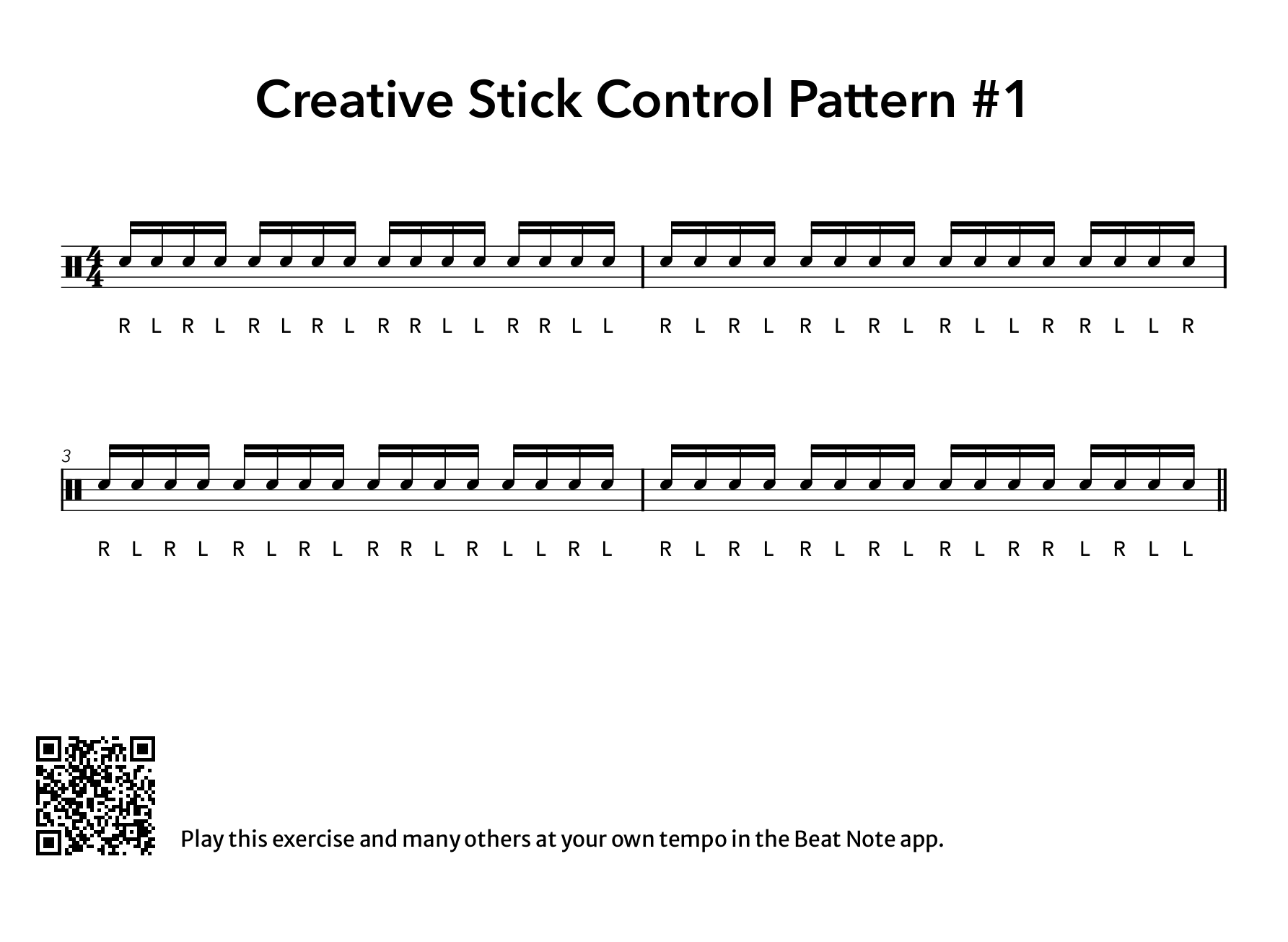 Creative Stick Control Pattern #1 - Drum Notation