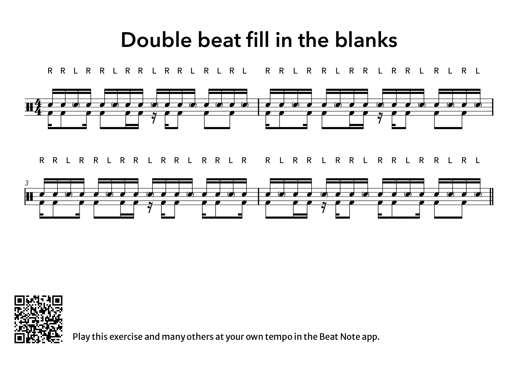 Double Beat - Fill in the Blanks - Drum Notation