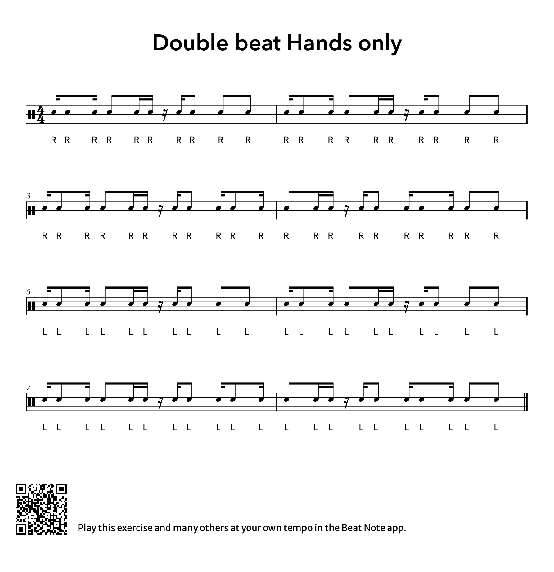 Double Beat - Hands Only - Drum Notation