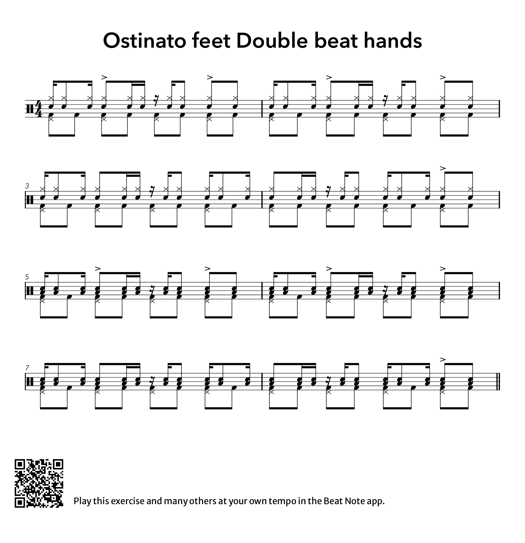 Double Beat - Ostinato Feet, Double Beat Hands - Drum Notation