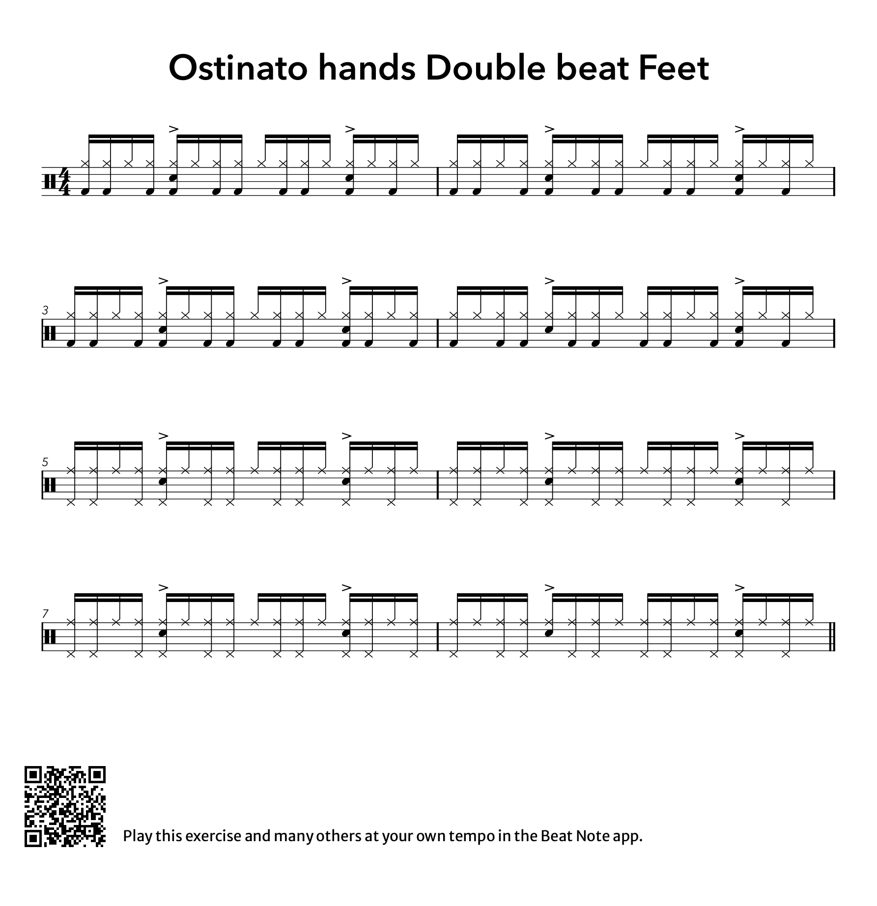 Double Beat - Ostinato Hands, Double Beat Feet - Drum Notation