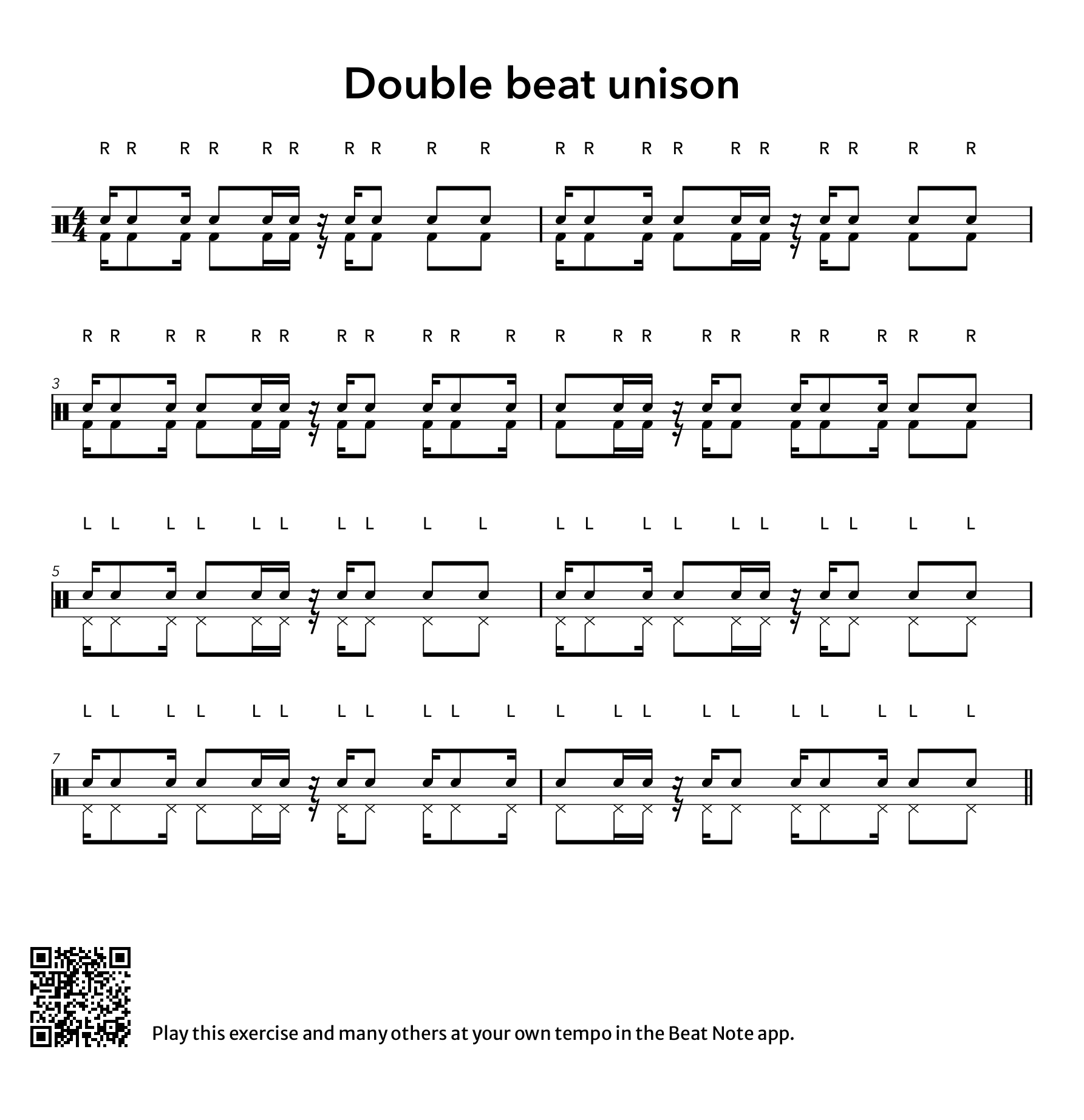 Double Beat - Unison - Drum Notation