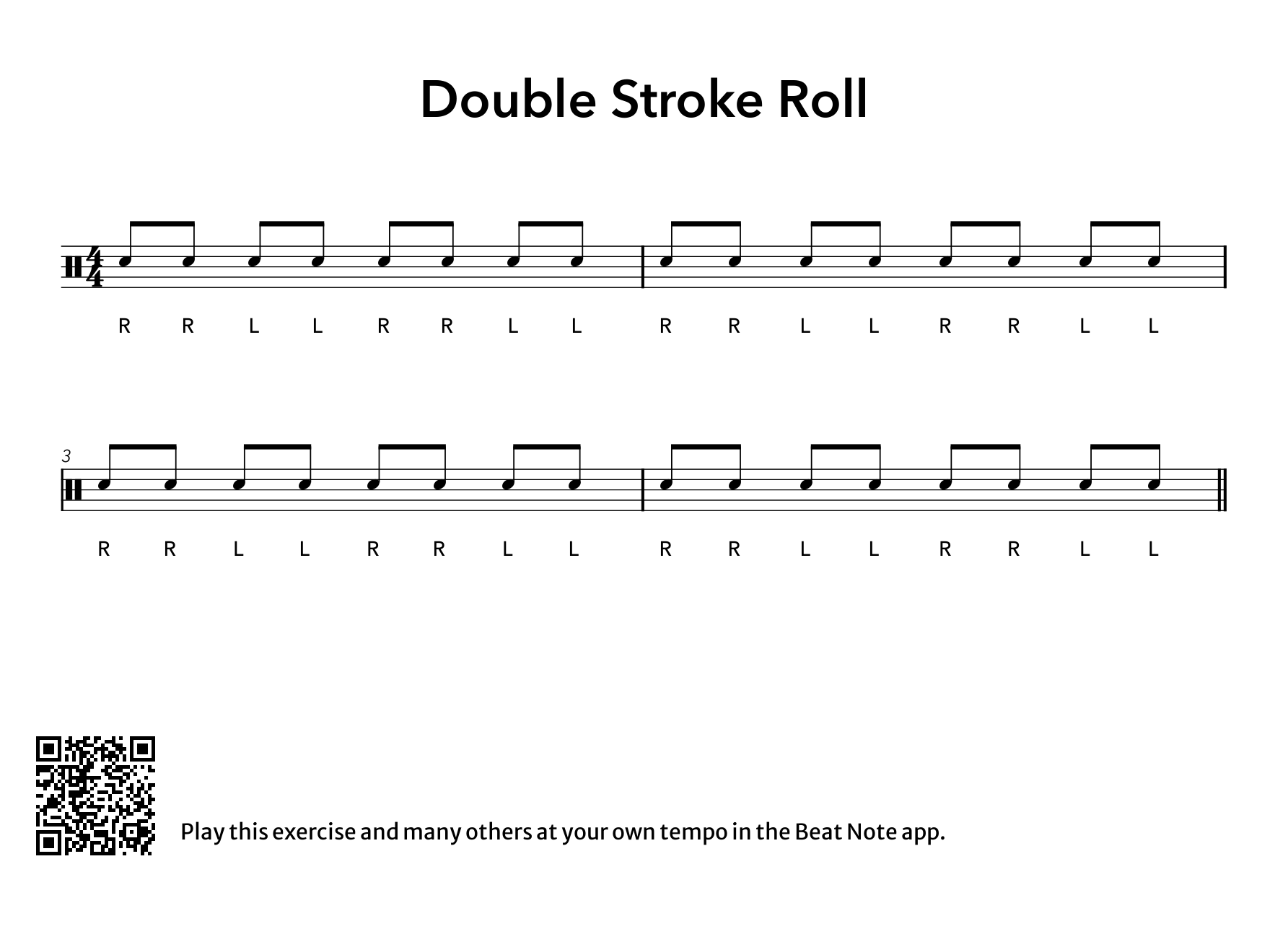 Double Stroke Roll - Drum Notation