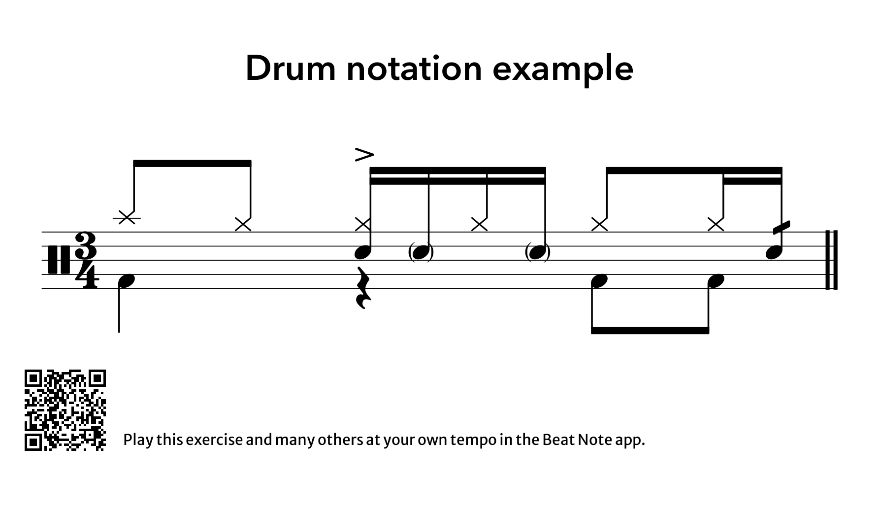 Example Drum Measure in 3/4 Time - Drum Notation