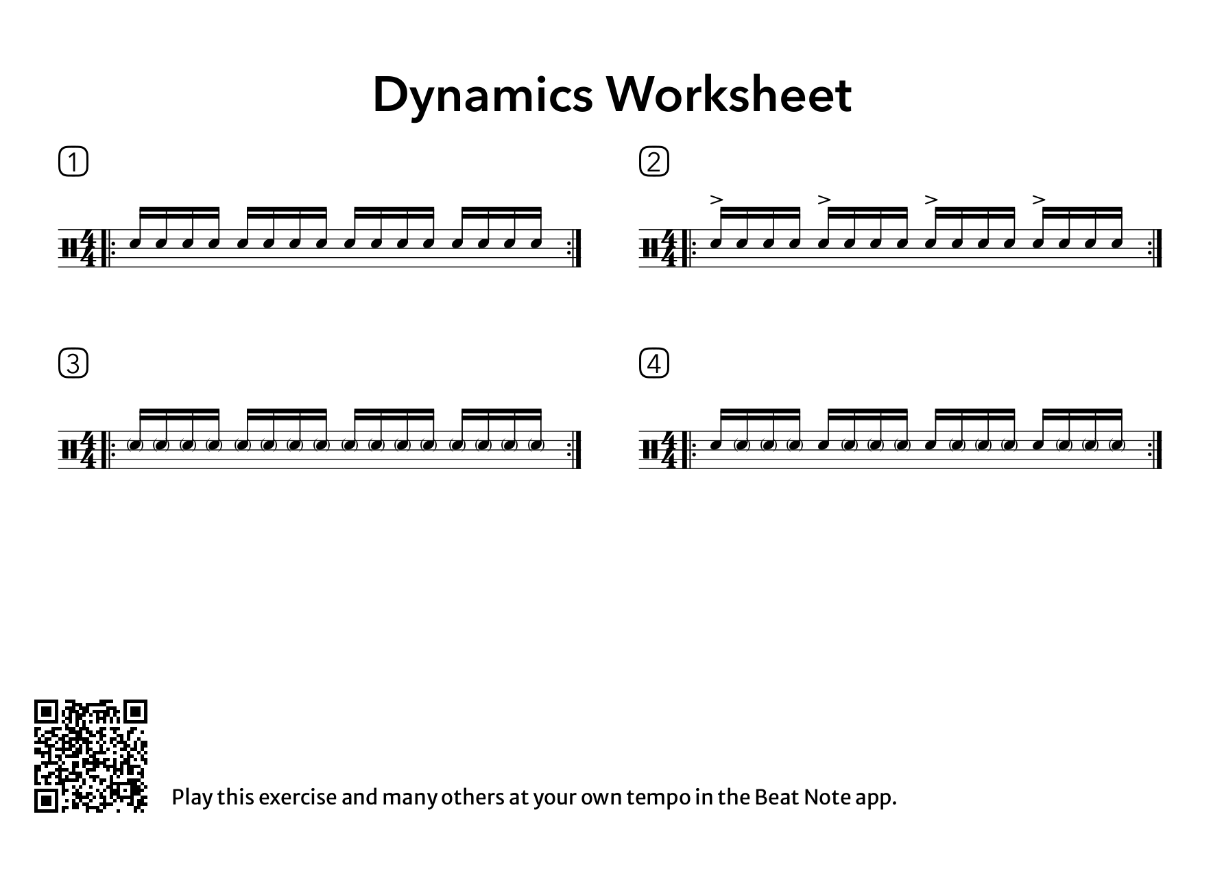 Dynamics Worksheet - Drum Notation