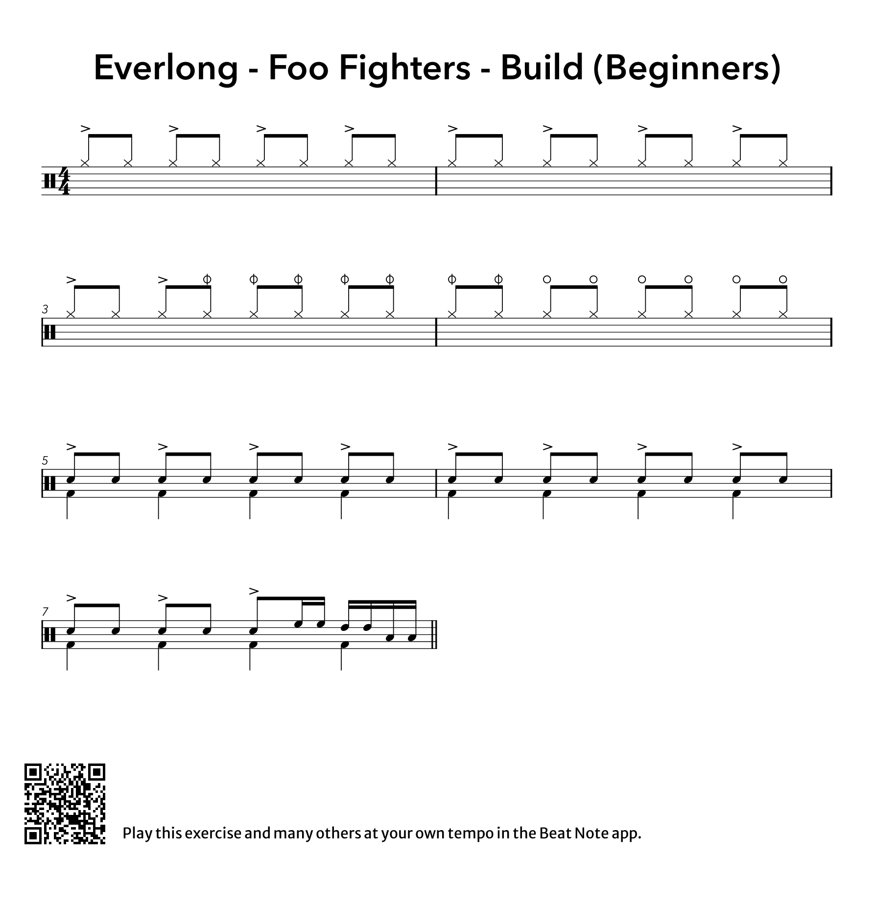 Everlong - Build (Beginners) - Drum Notation