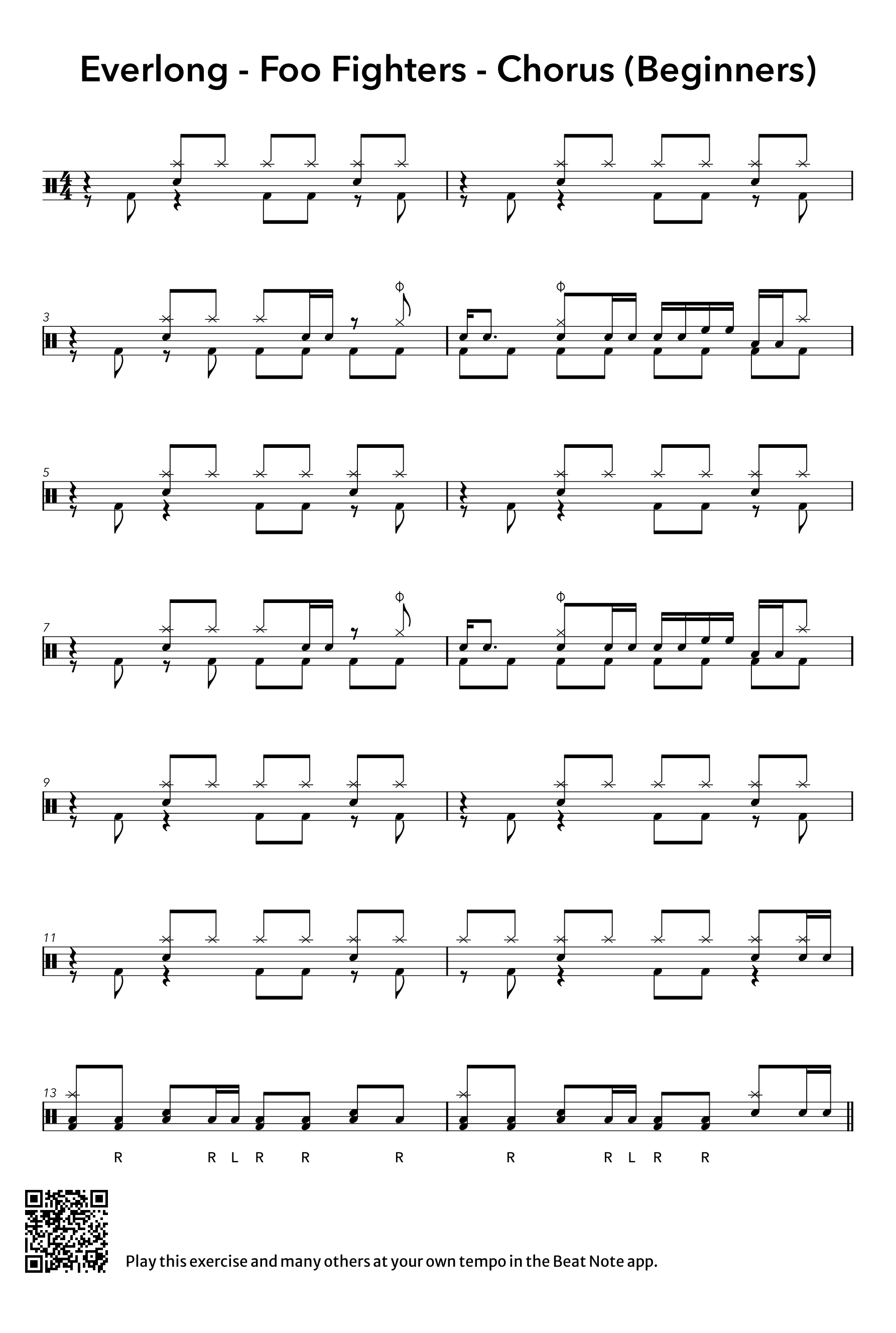 Everlong - Chorus (Beginners) - Drum Notation