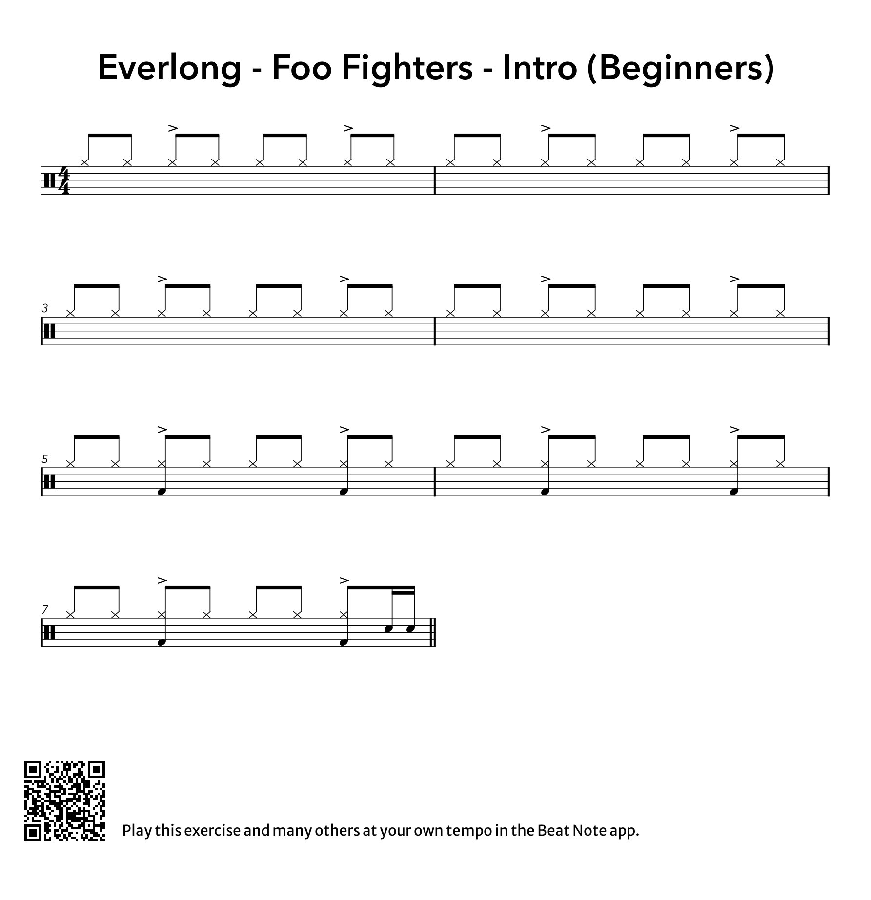 Everlong - Full Intro (Beginners) - Drum Notation