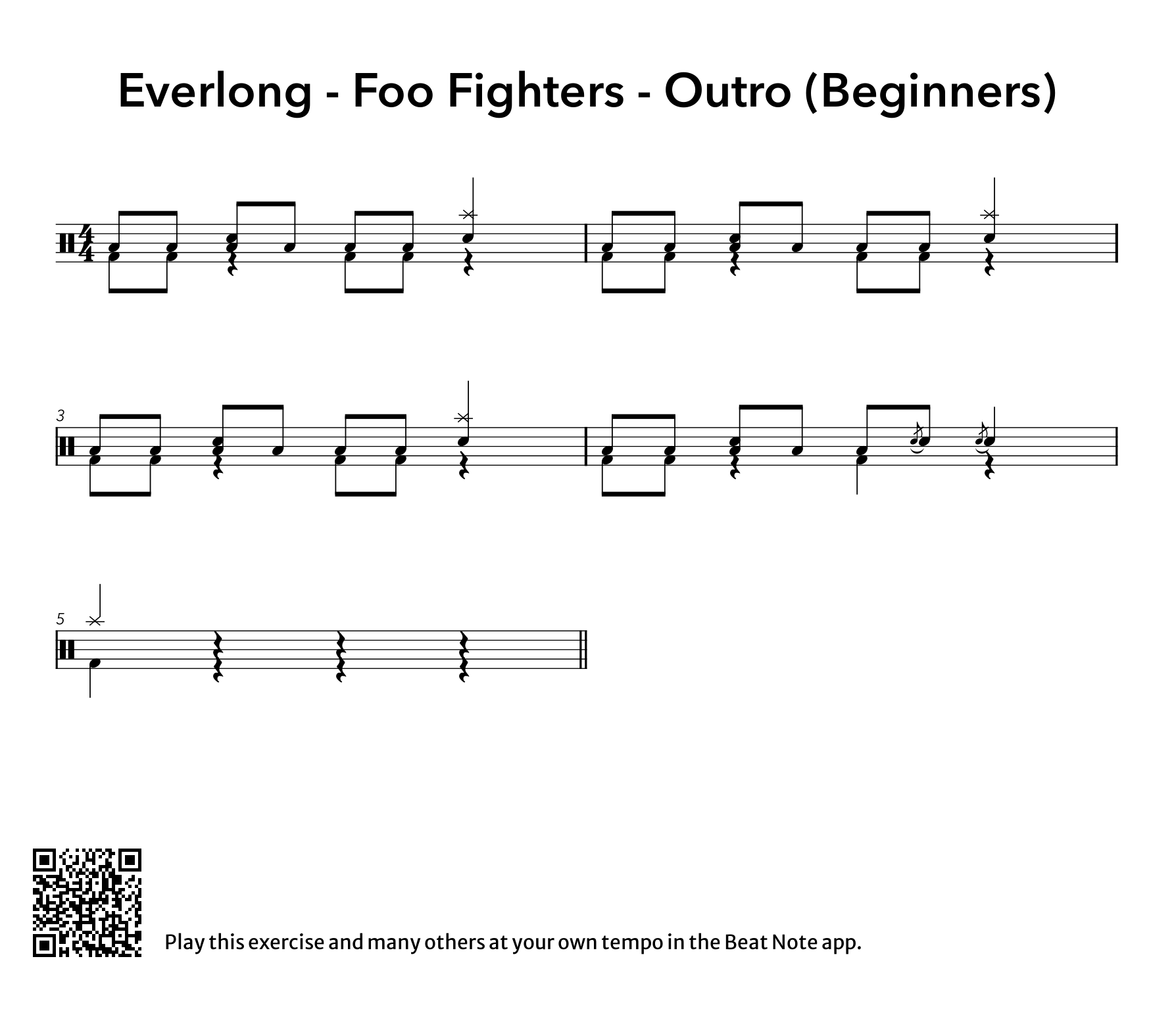 Everlong - Outro (Beginners) - Drum Notation