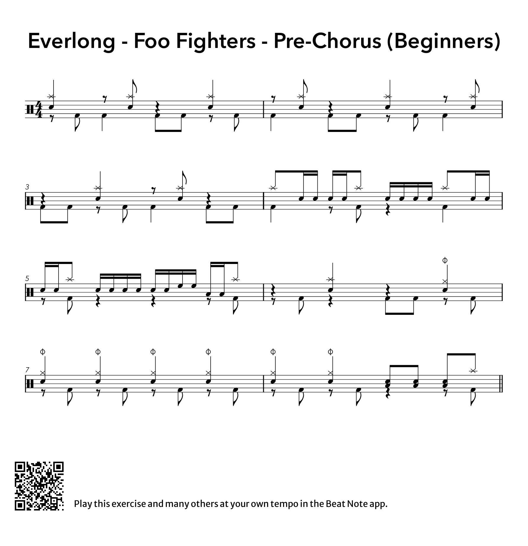 Everlong - Prechorus (Beginners) - Drum Notation