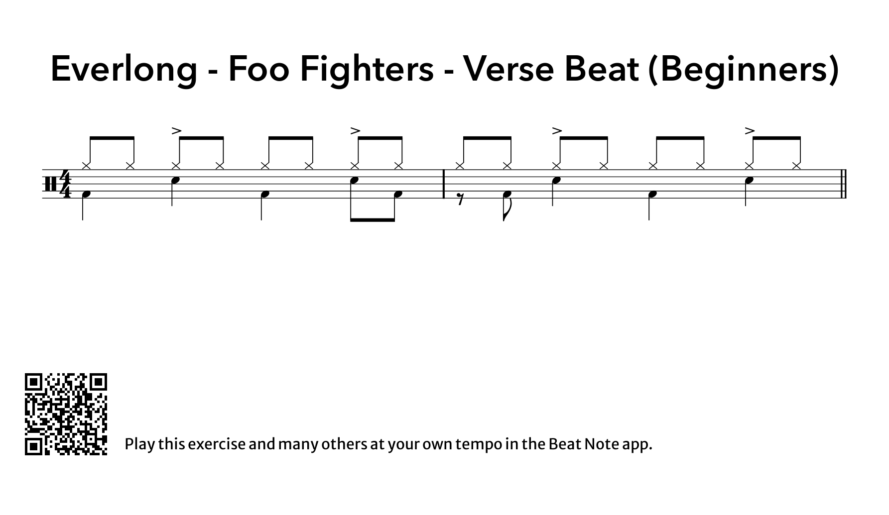 Everlong - Verse Beat (Beginners) - Drum Notation