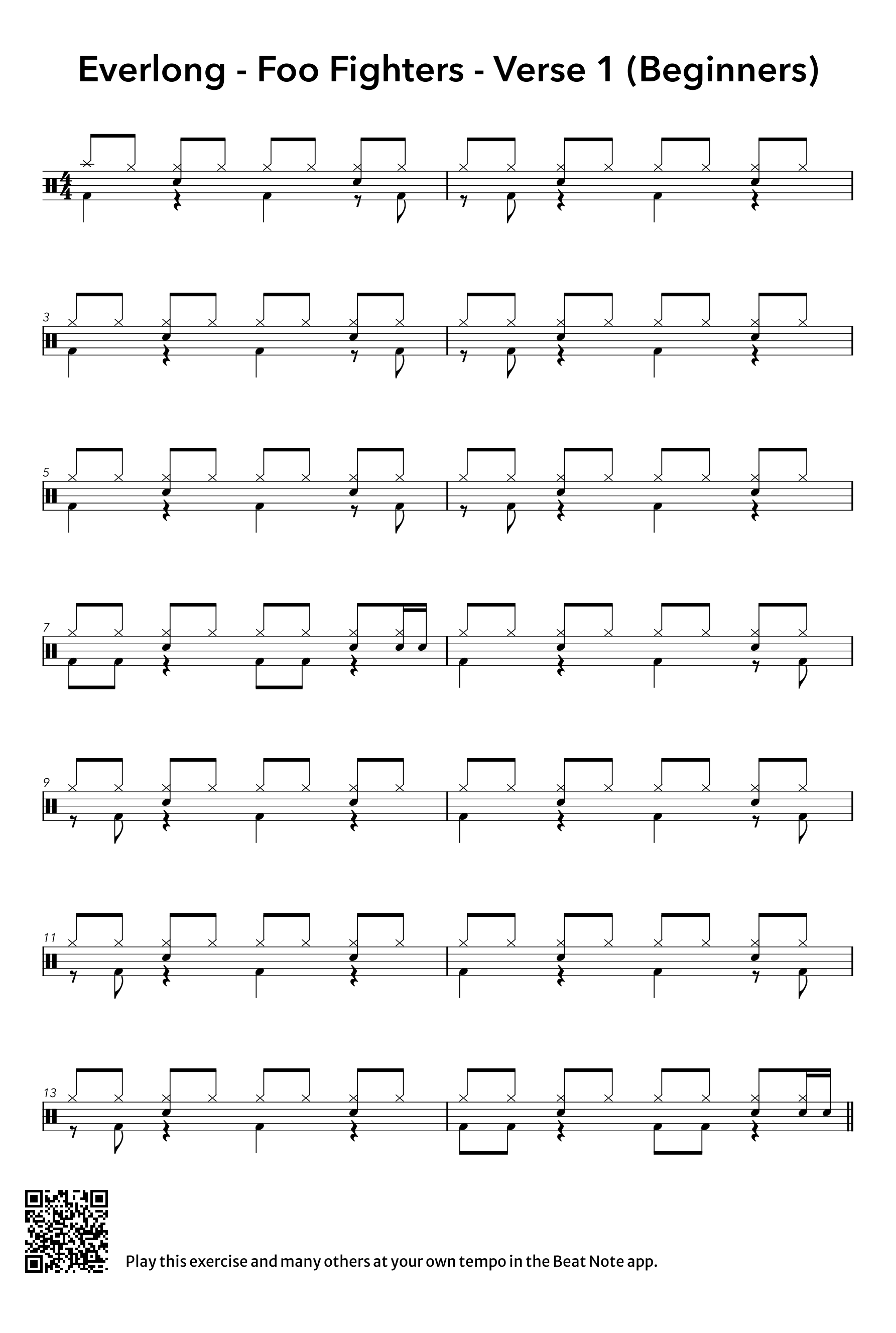 Everlong - Verse 1 (Beginners) - Drum Notation