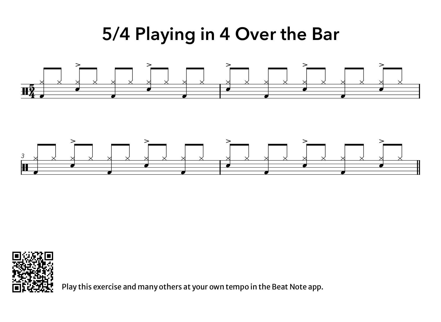 5/4 Playing in 4 Over the Bar - Drum Notation