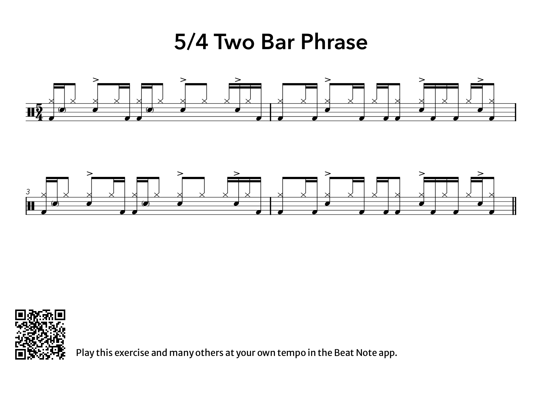 5/4 Two Bar Phrase - Drum Notation