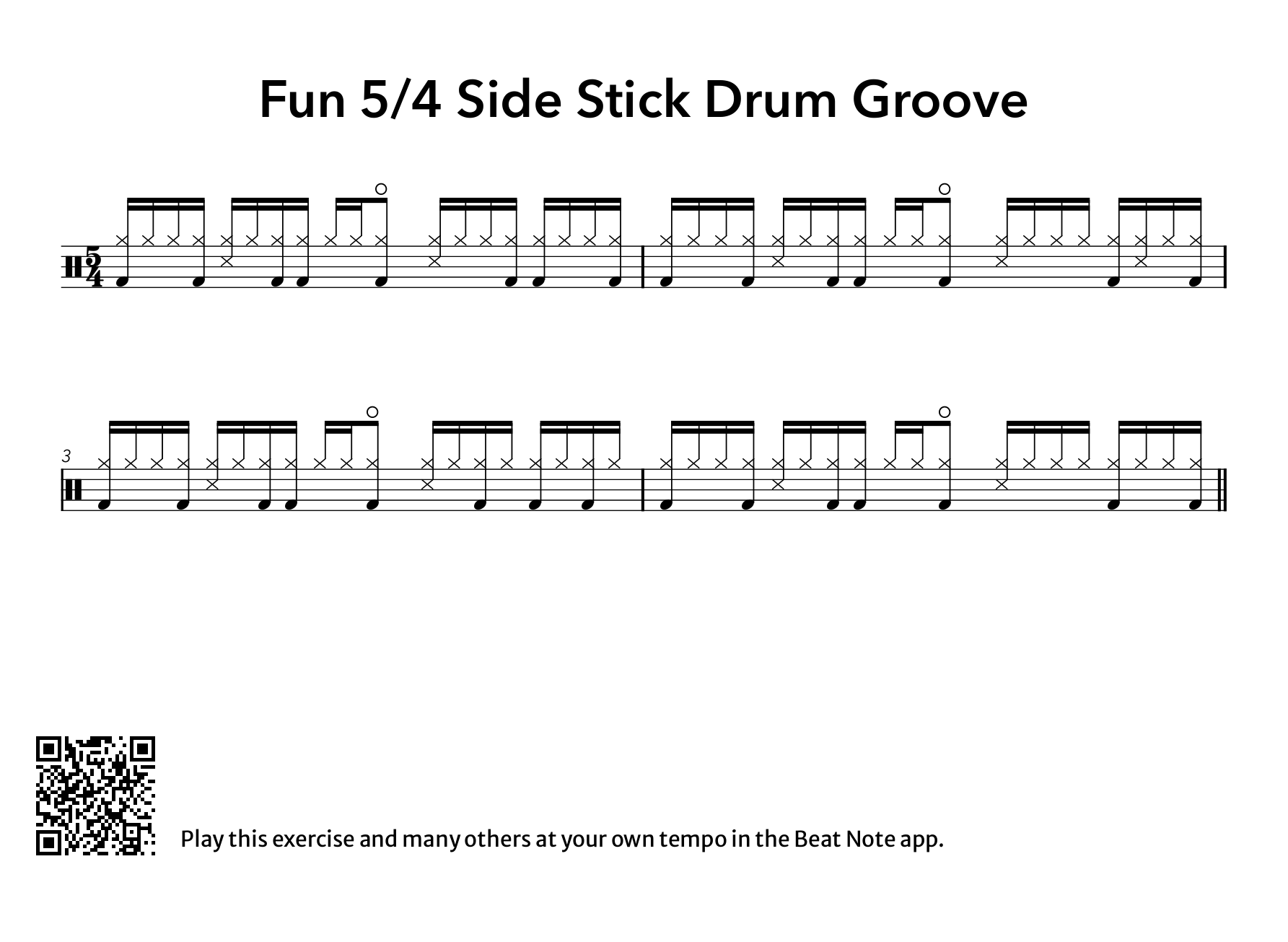 Fun 5/4 Side Stick Drum Groove - Drum Notation