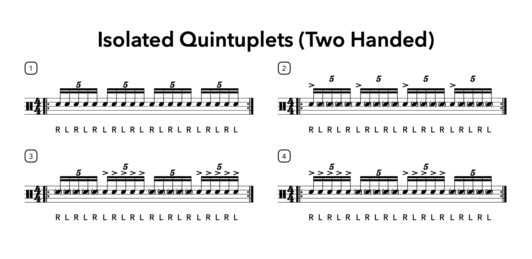 Isolated Quintuplets (Two Handed) - Drum Notation