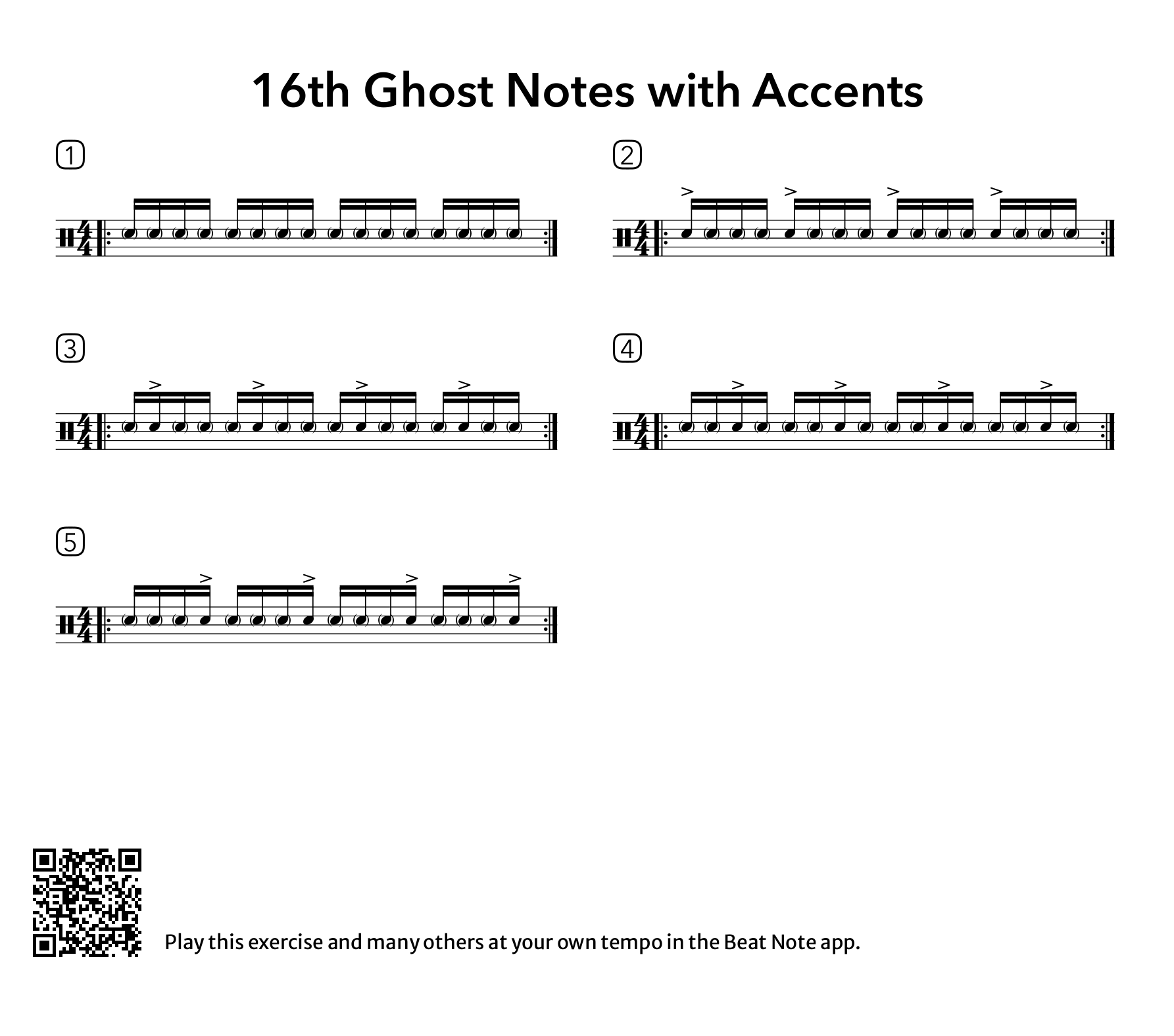 16th Ghost Notes with Accents - Drum Notation