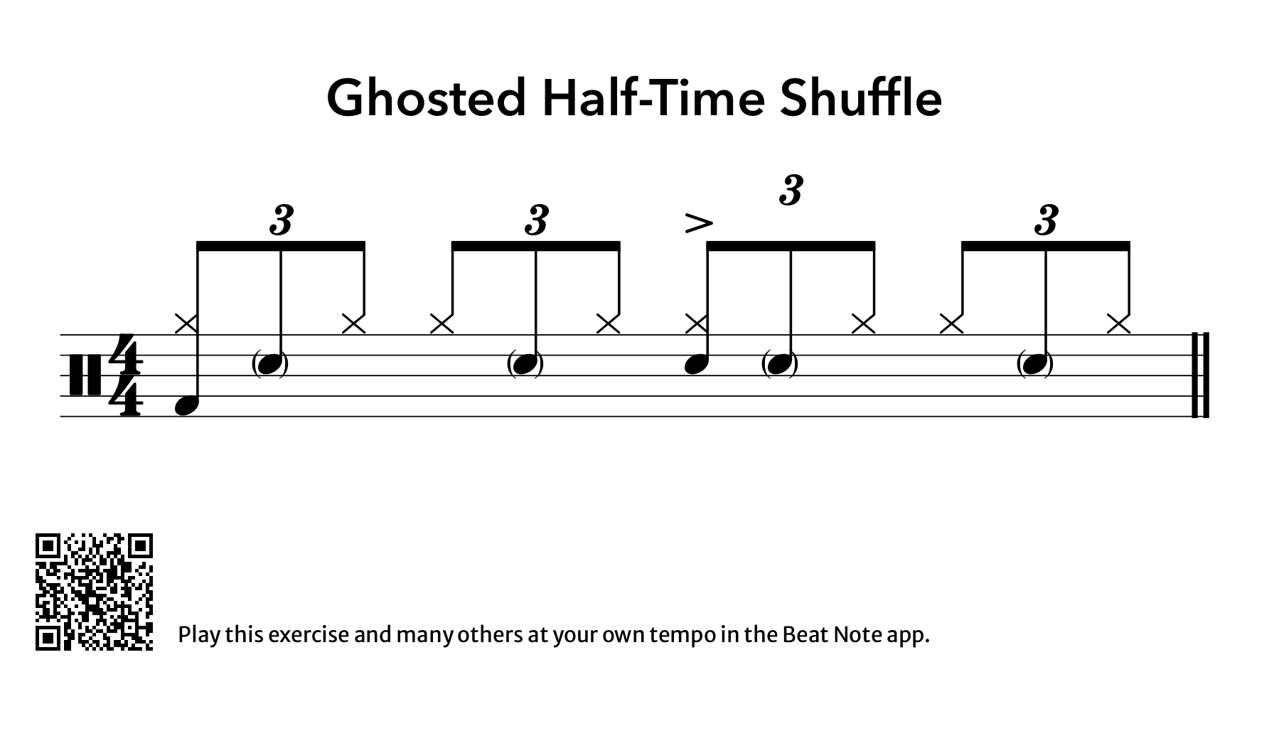 Ghosted Half-Time Shuffle - Drum Notation