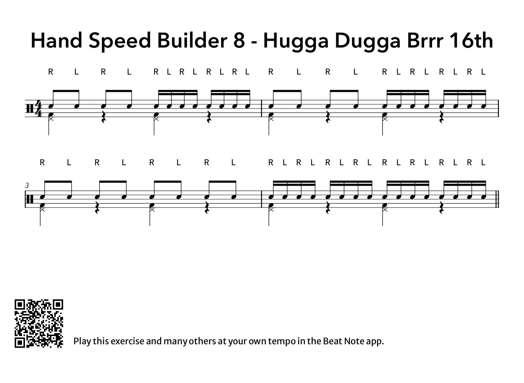 8. Hugga Dugga Brrr 16th Singles - Drum Notation