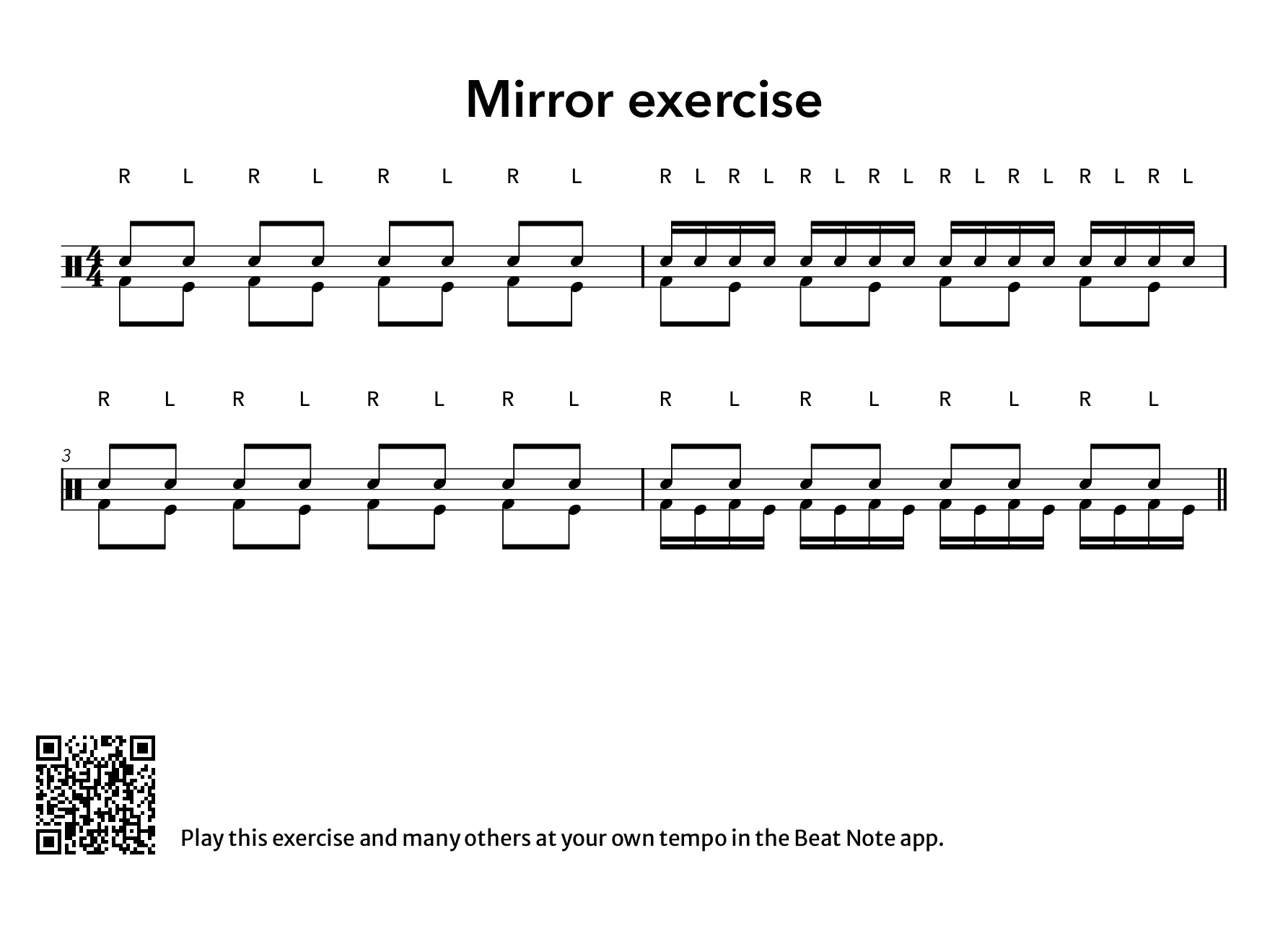 Beginner Mirror Exercise - Drum Notation