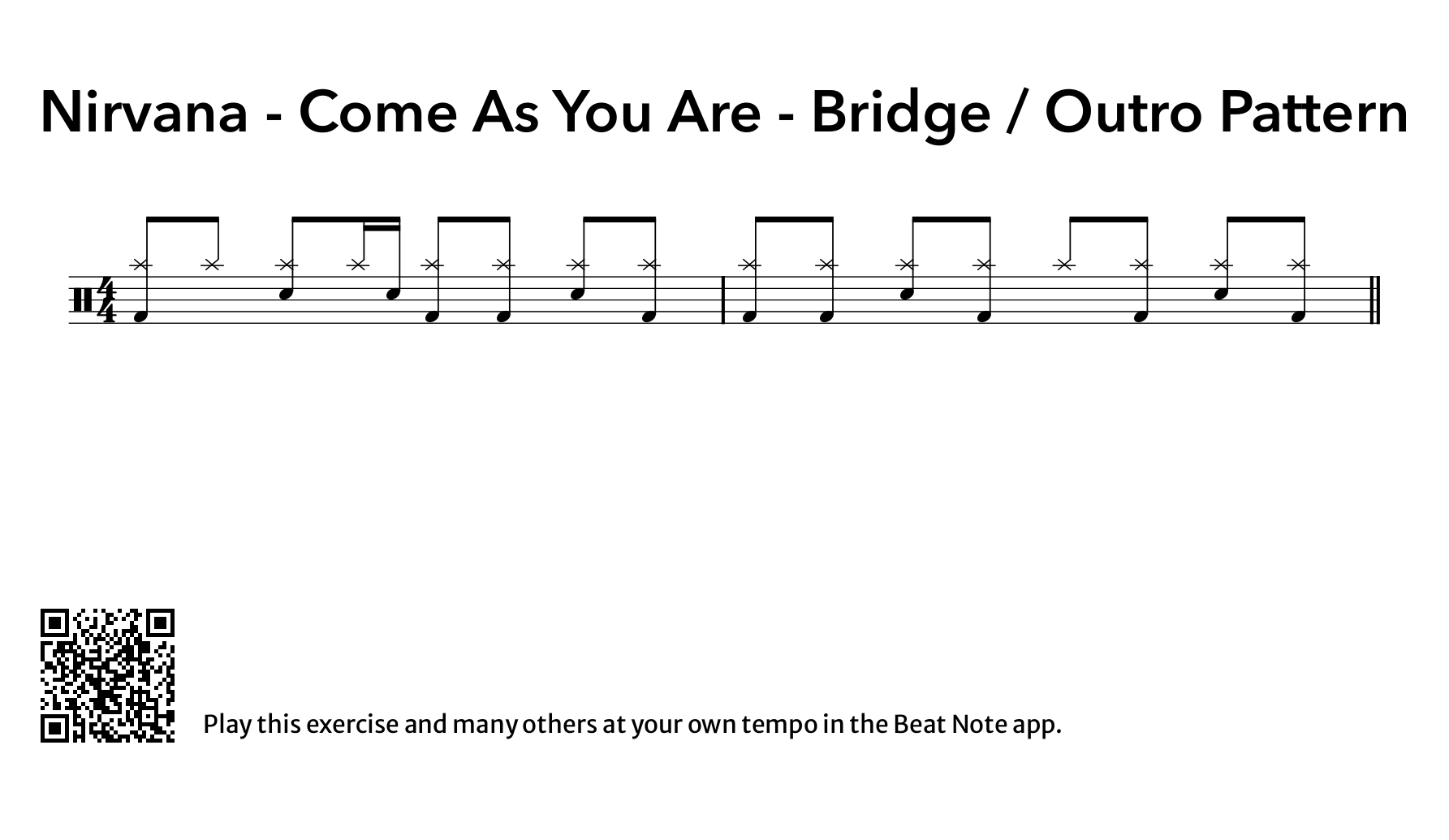 Nirvana - Come As You Are - Bridge / Outro Pattern - Drum Notation