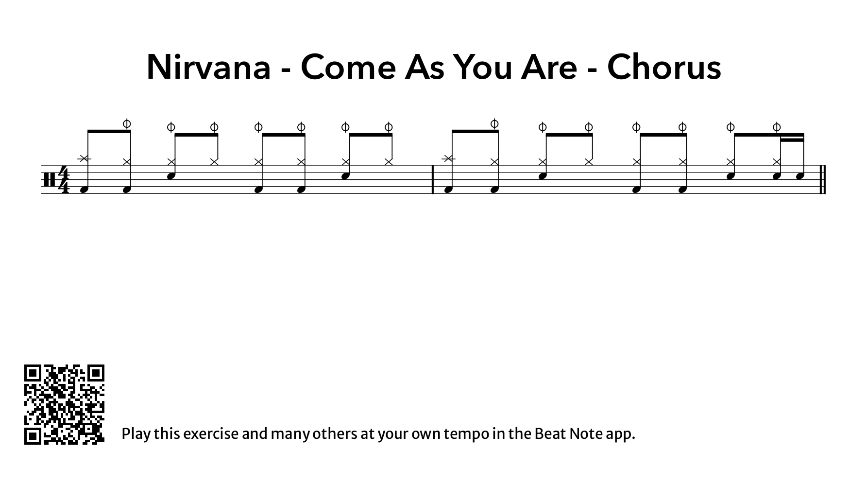 Nirvana - Come As You Are - Chorus - Drum Notation