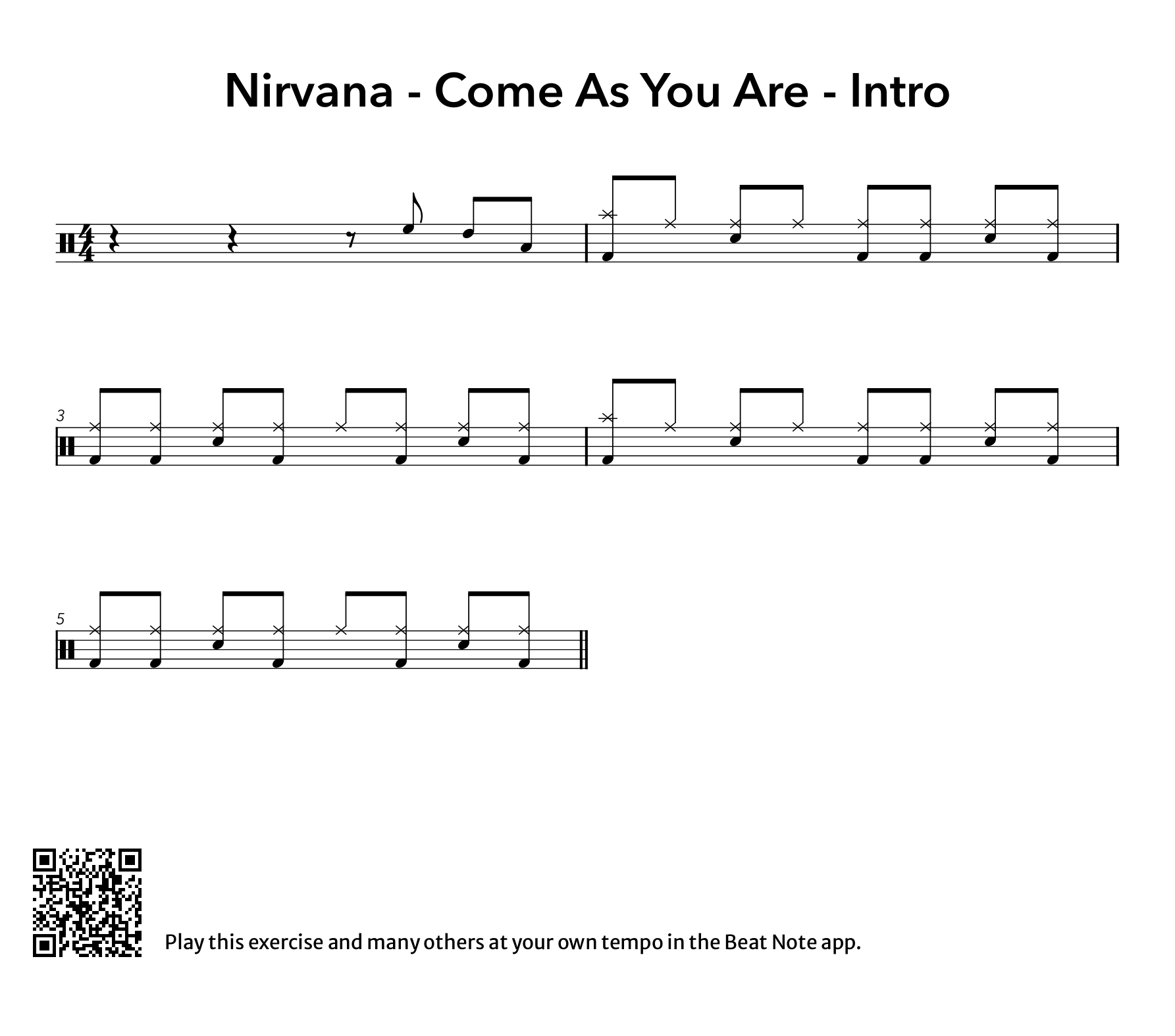 Nirvana - Come As You Are - Intro - Drum Notation