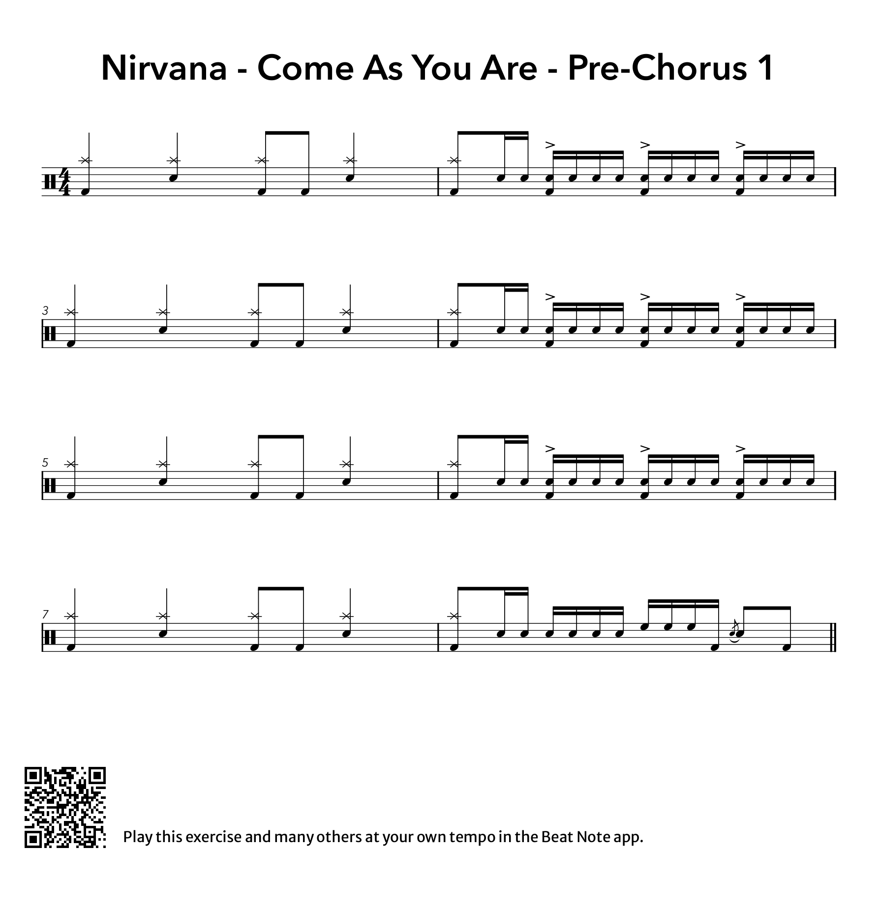 Nirvana - Come As You Are - Pre-Chorus 1 - Drum Notation