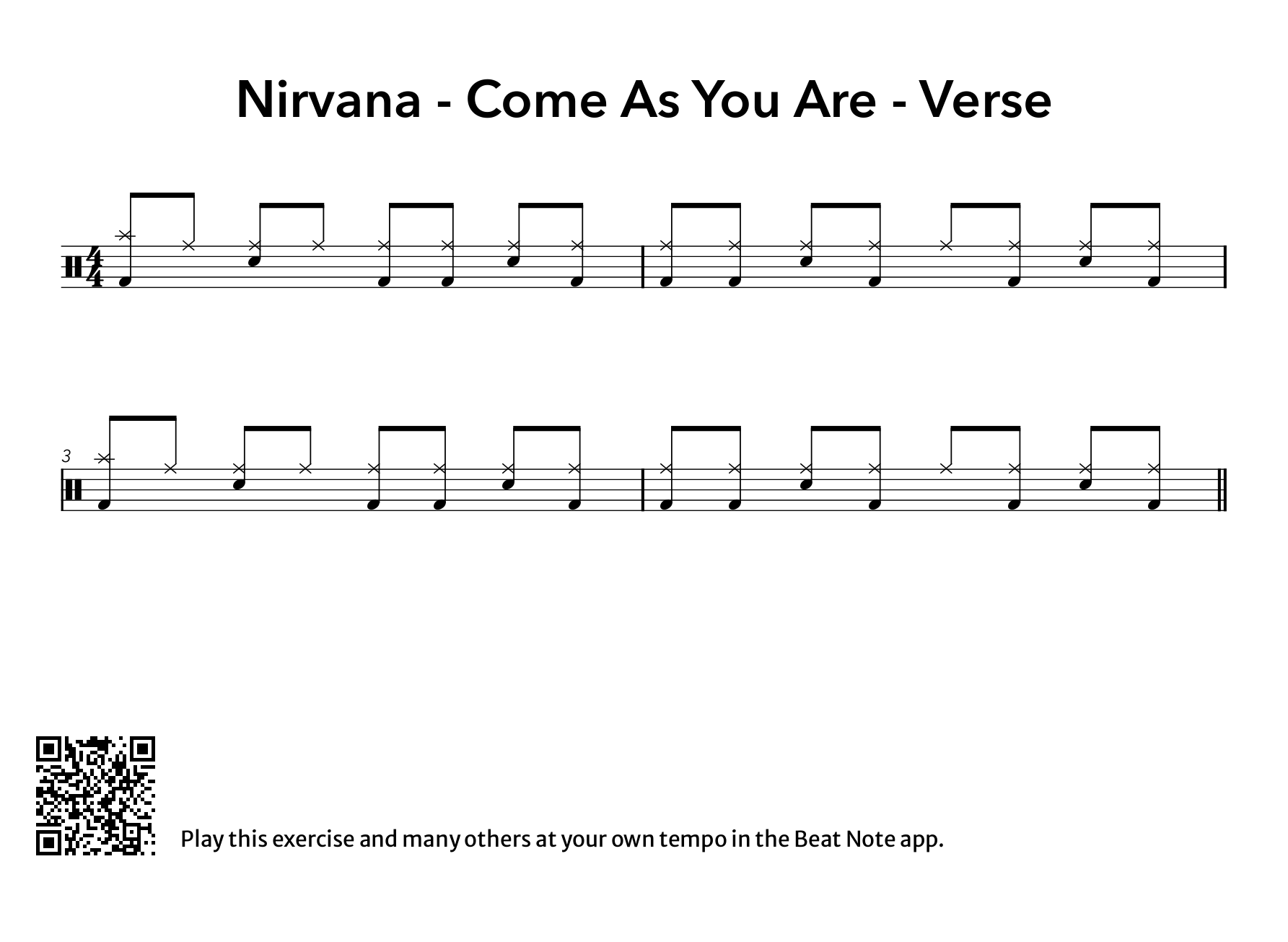 Nirvana - Come As You Are - Verse - Drum Notation