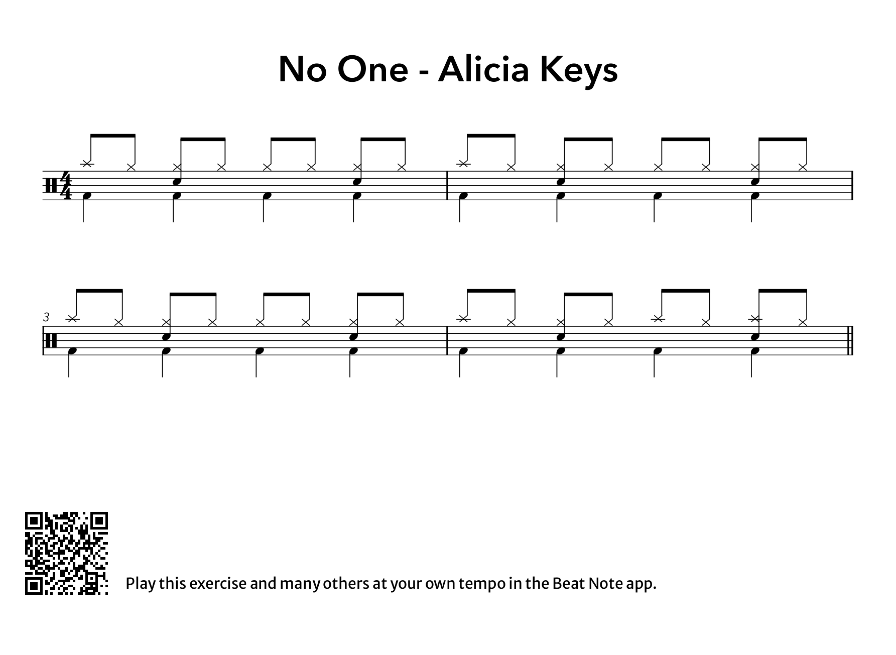 No One - Alicia Keys - Drum Notation