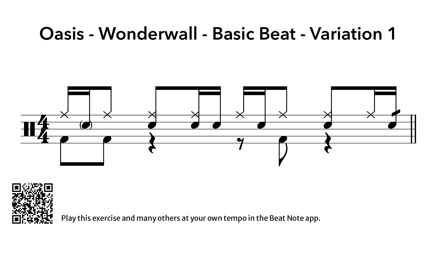 Oasis - Wonderwall - Beat Variation 1 - Drum Notation