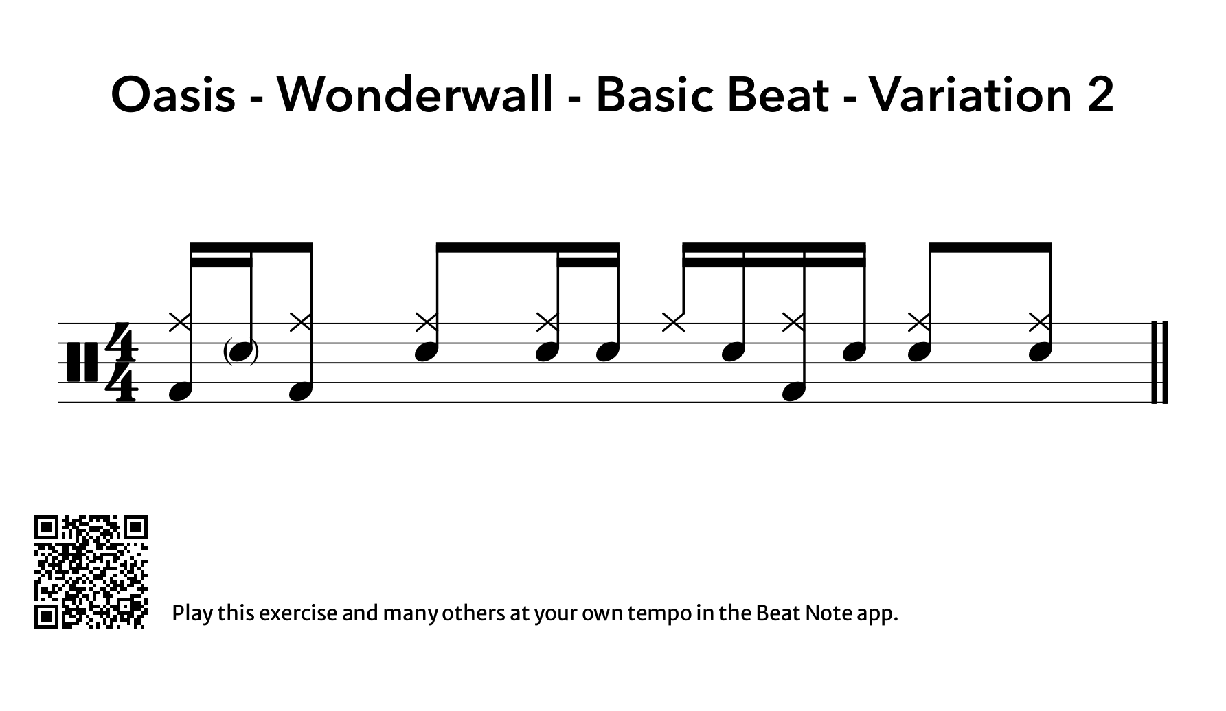 Oasis - Wonderwall - Beat Variation 2 - Drum Notation